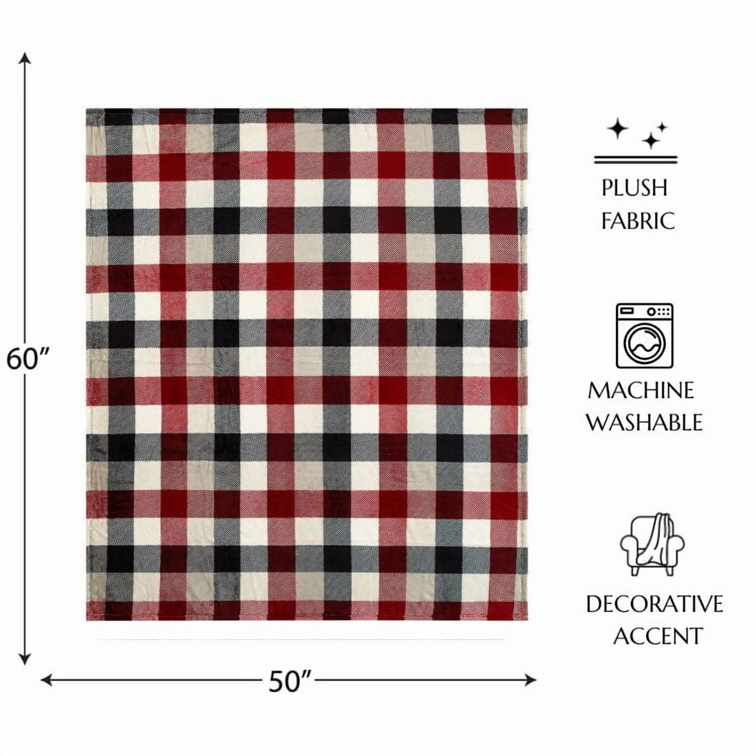 Super Soft Flannel Cozy Plush Throw Blanket, Red Plaid 50" x 60" All Ages - Super Soft Reversible Sherpa Flannel Blanket Detail