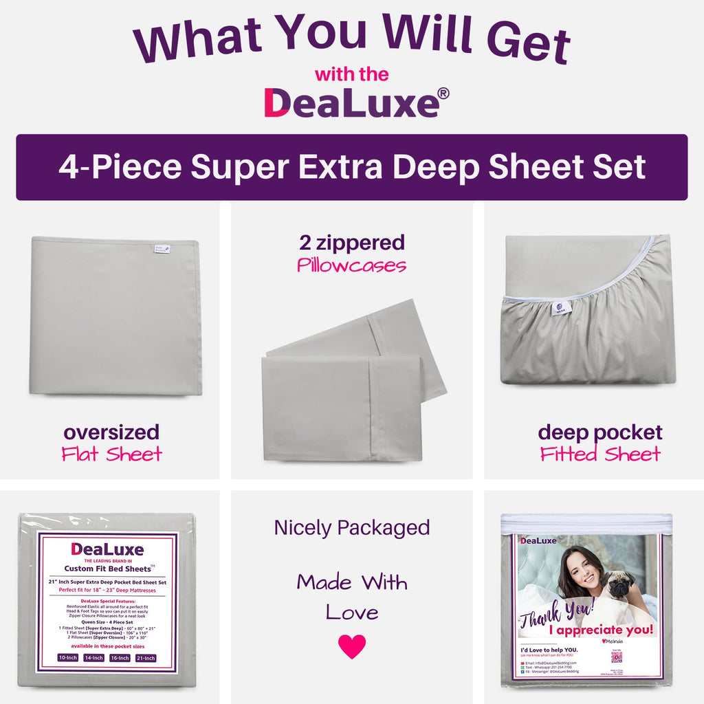 Wrinkle-Resistant Bedding 21” King Extra Deep Pocket Sheets - Deep King Fitted Sheet - Super And Ultra Deep Sheet - For Deep Mattress -... - Cooling Hotel Quality Bedding Sheets and Pillowcases Detail