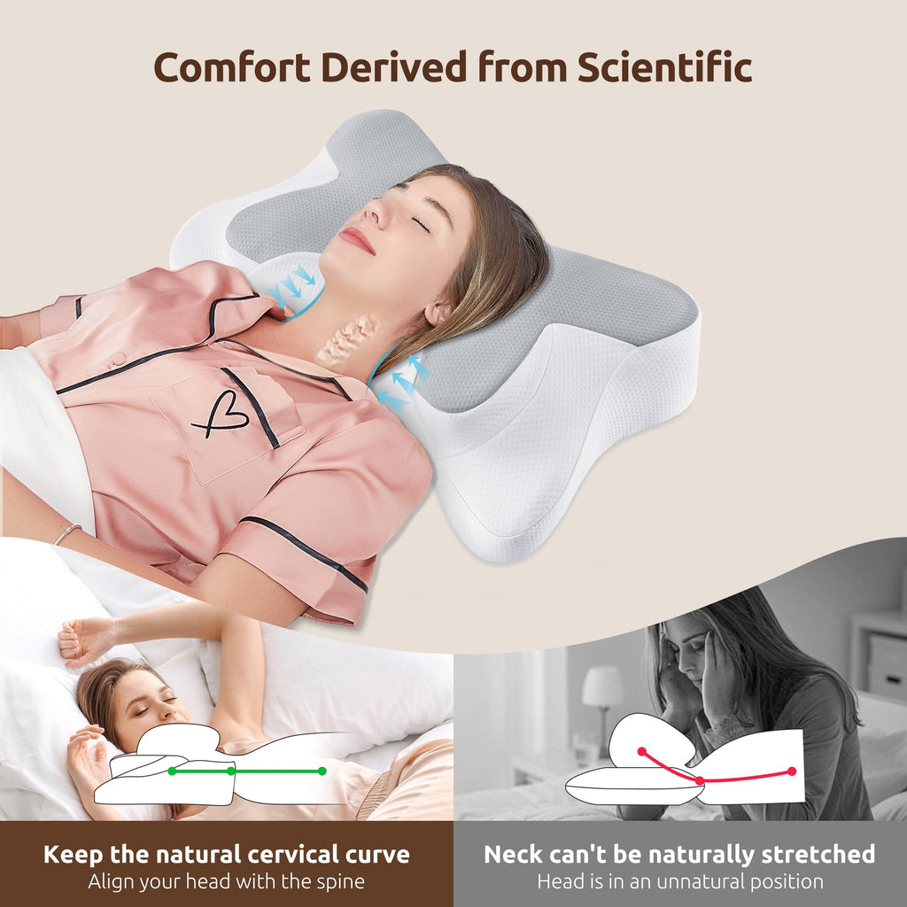 Decorative Plump Memory Foam Pillow for Neck Pain Relief Cervical Sleepers Standard/Queen Gray - Ergonomic Memory Foam Pillow for Neck Pain Support Detail