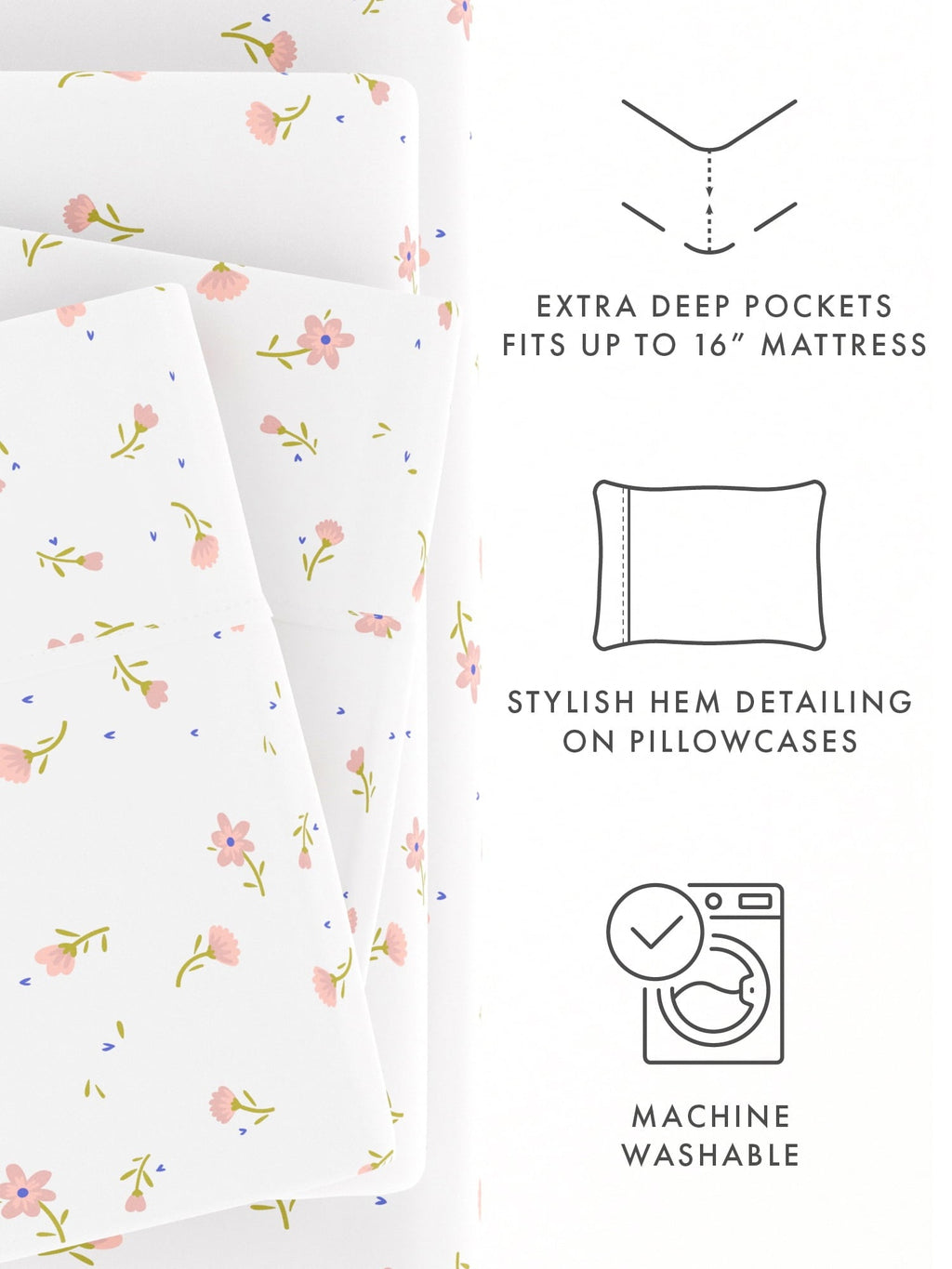 Ultra-Soft Ultra Soft & Breathable Wrinkle Free Bed Sheets Set - Floral Pink Farmhouse Patterned for Twin Size Bedding - Premium Ultra-Soft Pillowcase Pair for Sleeping Detail