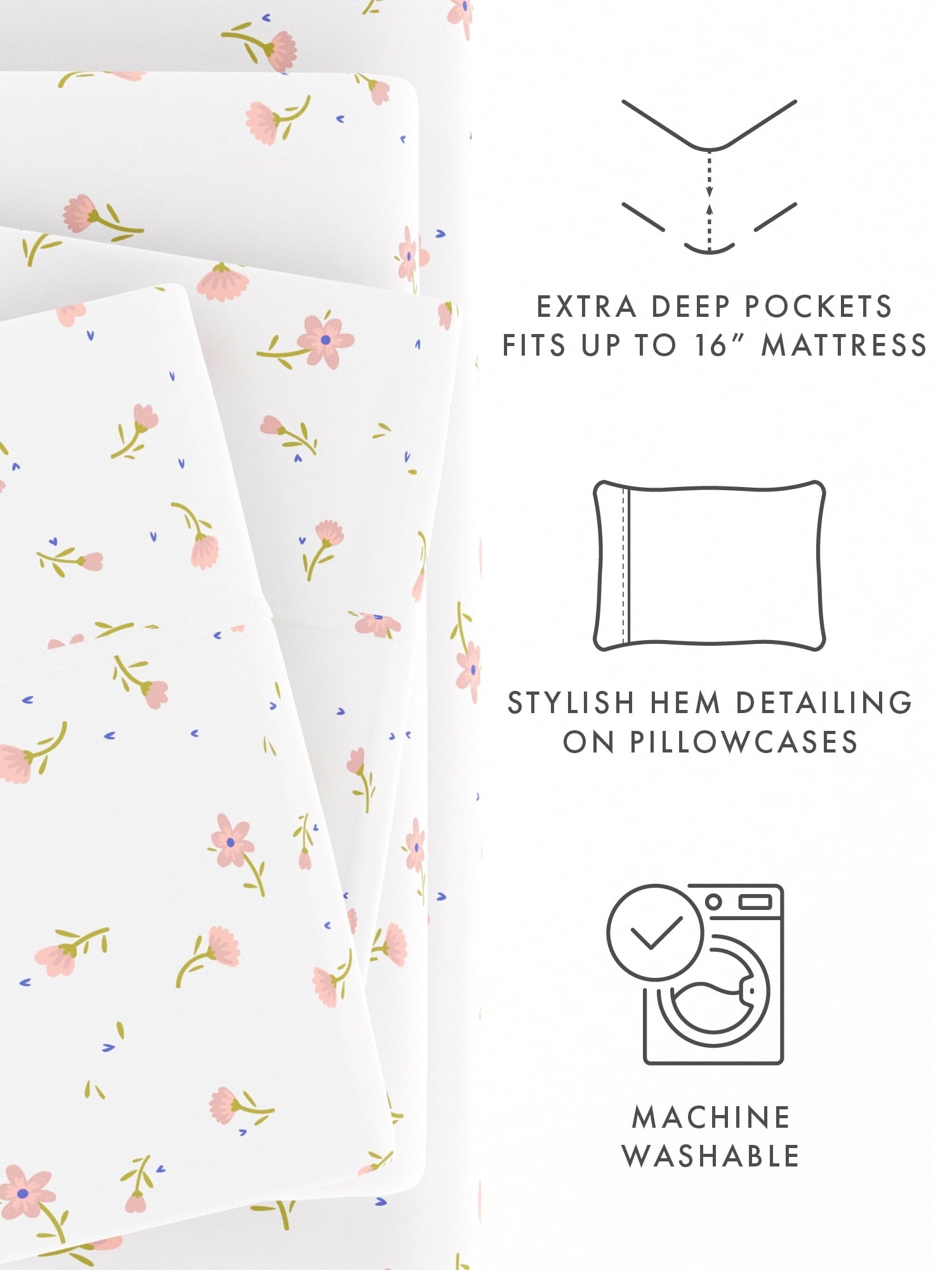 Ultra-Soft Ultra Soft & Breathable Wrinkle Free Bed Sheets Set - Floral Pink Farmhouse Patterned for Twin Size Bedding - Premium Ultra-Soft Pillowcase Pair for Sleeping Detail
