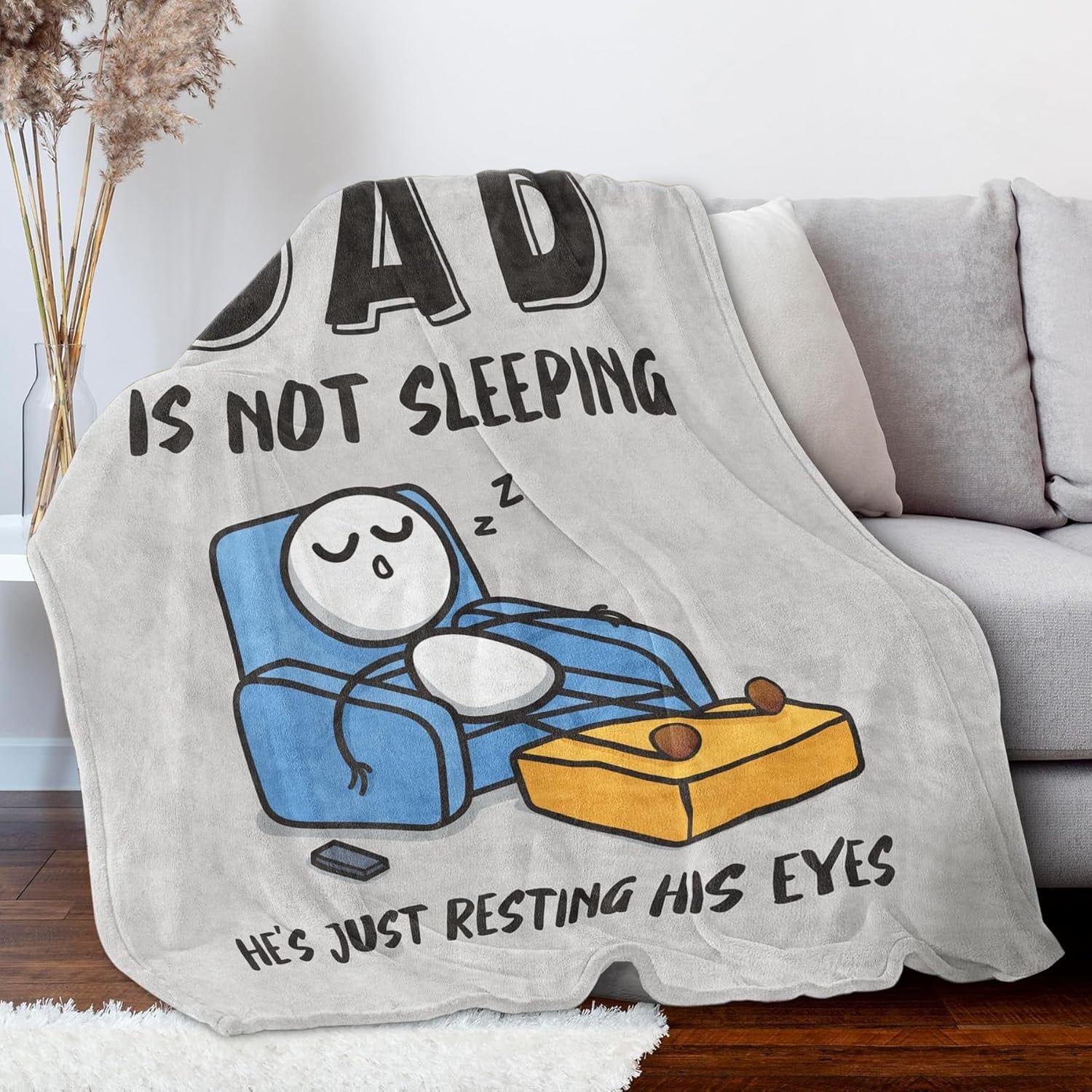 Reversible Sherpa Funny Fathers Day Dad Gifts , Dads Birthday Gifts, Dad is Not Sleeping Blanket, Super Soft Throws Blanket for Napping - Cozy Fleece Throw Blanket for Couch & Bed Detail
