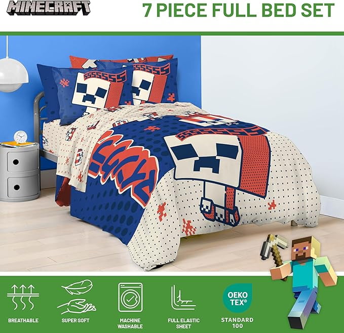 All-Season 7 Piece Full Size Comforter Set with Shams - Kids & Teens Gaming Bedding - Hypoallergenic Ultra-Fluffy Quilt for Winter Detail