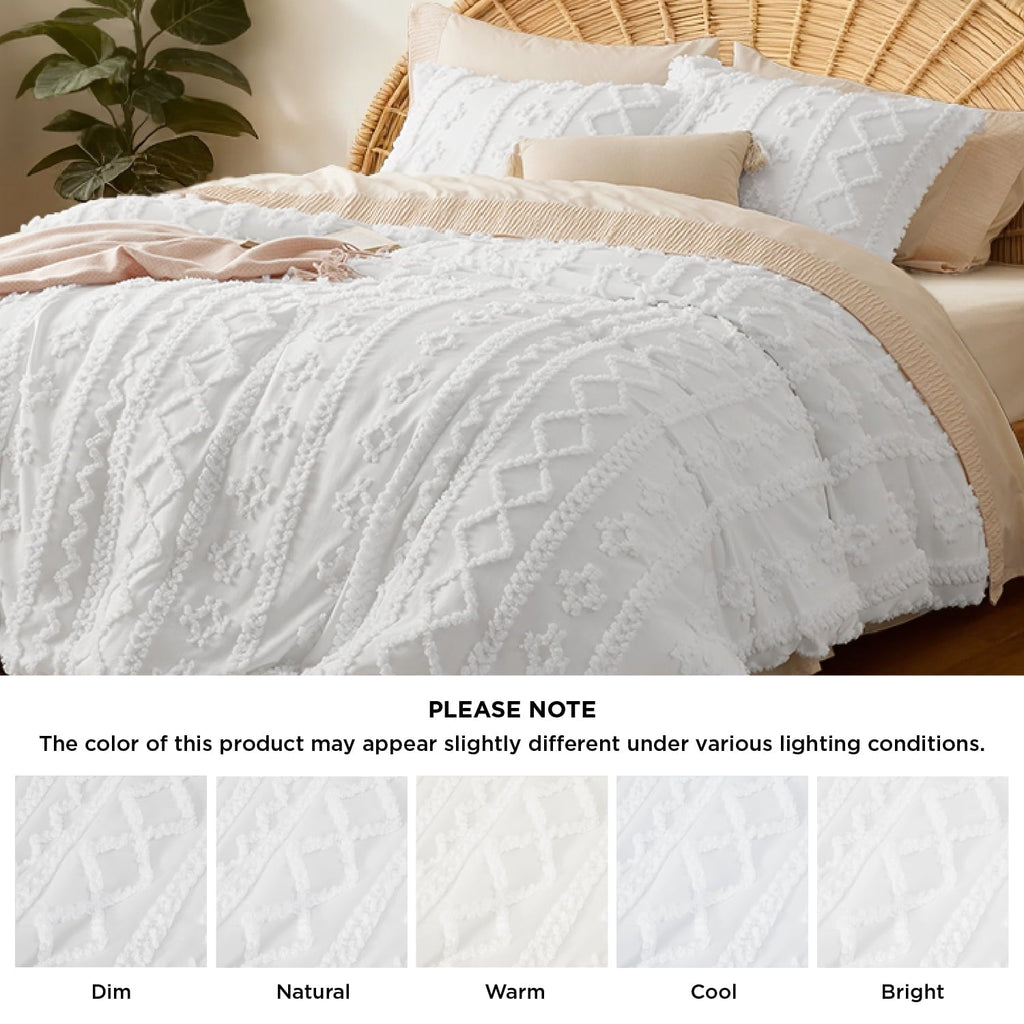 Luxurious Quilted Tufted Boho Comforter Set, 2 Pieces Farmhouse Shabby Chic Embroidery Bed Set, Soft Jacquard Comforter for All Seasons... - All-Season Down Alternative Comforter Insert Detail