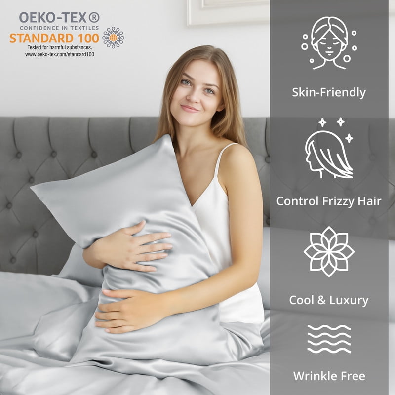 Breathable Luxury Lux Decor Luxury Satin Sheets King Size - 4 Piece Cooling Bed Sheet Set, Silky Soft & Smooth, Deep Pockets up to 15",... - Premium Ultra-Soft Pillowcase Pair for Sleeping Detail