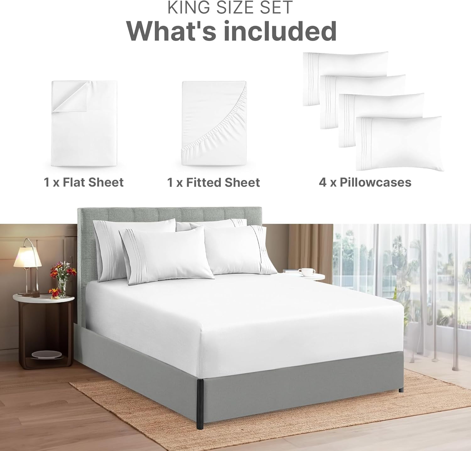 Wrinkle-Resistant 6-Piece Extra Deep Pocket Sheet Set With Extra Matching Pillowcases - King Size Bed Sheets Fits 18"-24" Ma... - Premium Ultra-Soft Pillowcase Pair for Sleeping Detail