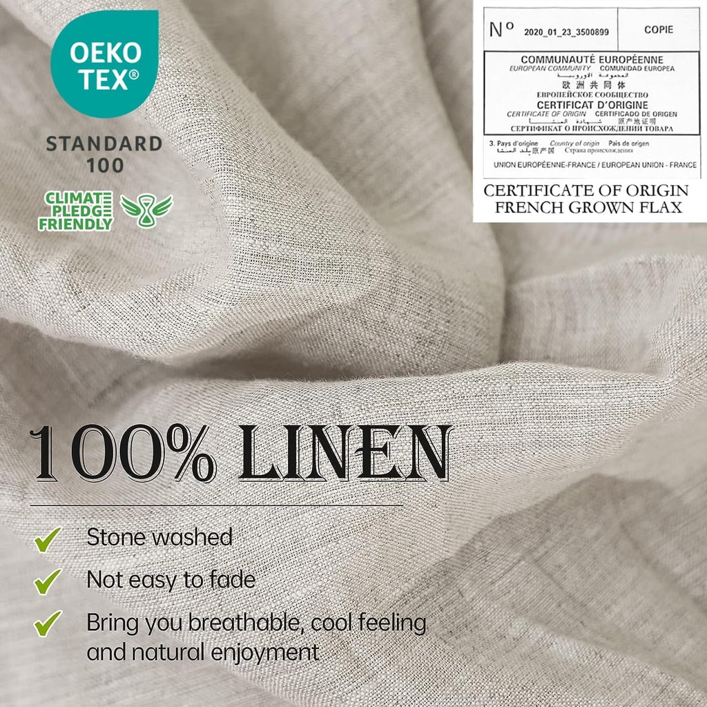 Ultra-Soft 100% Linen Sheet Set Solid Color-4 Pcs Washed French Linen Bed Sheets(1 Flat Sheet,1 Fitted Sheet,2 Pillowcases)-Brea... - Cooling Hotel Quality Bedding Sheets and Pillowcases Detail