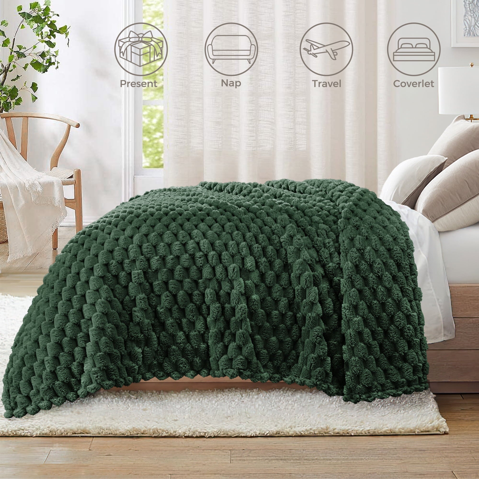 Cozy Fleece 50"x60" Throw Blanket for Couch with Expanded 3D-Jacquard Pattern, Fuzzy Soft Cozy Exquisite Blankets or All Season, ... - Luxury Knitted Decorative Throw Blanket with Fringes Detail