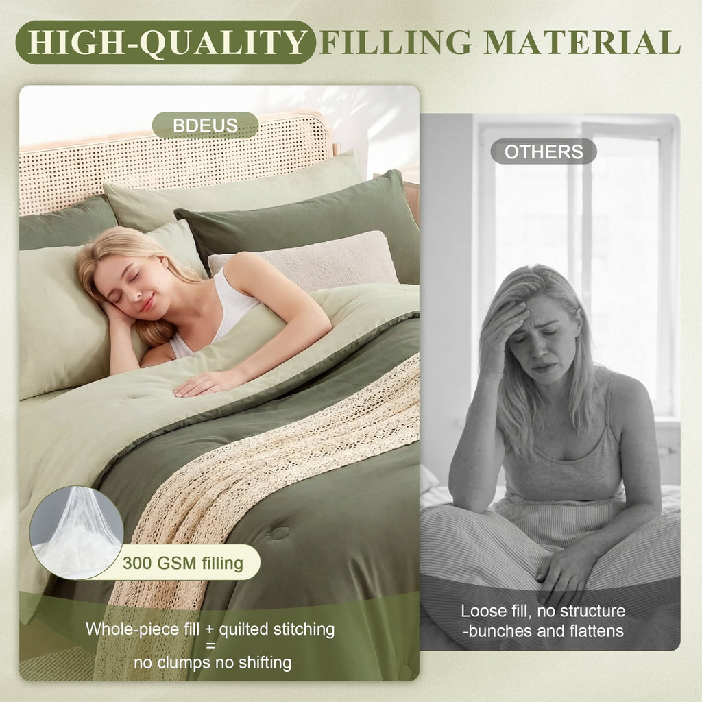Heavyweight Warmth 7 Pieces Comforter Set Queen，Bed in A bag，All Seasons Bedding sets with Comforter,Fitted Sheet,Flat Sheet,Pillowcases... - Hypoallergenic Ultra-Fluffy Quilt for Winter Detail
