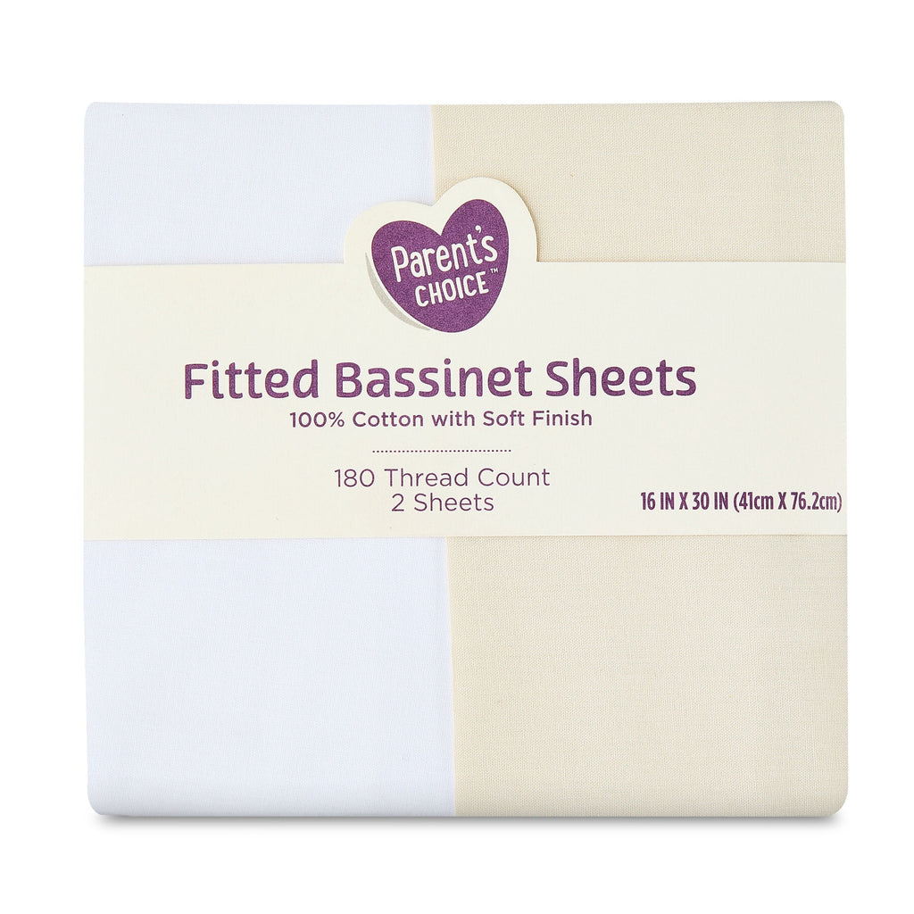 Ultra-Soft 180 Thread Count White and Birch Cotton Fitted Bassinet Sheets, 2 Pack - Luxury Bed Sheet Set with Deep Pockets Detail