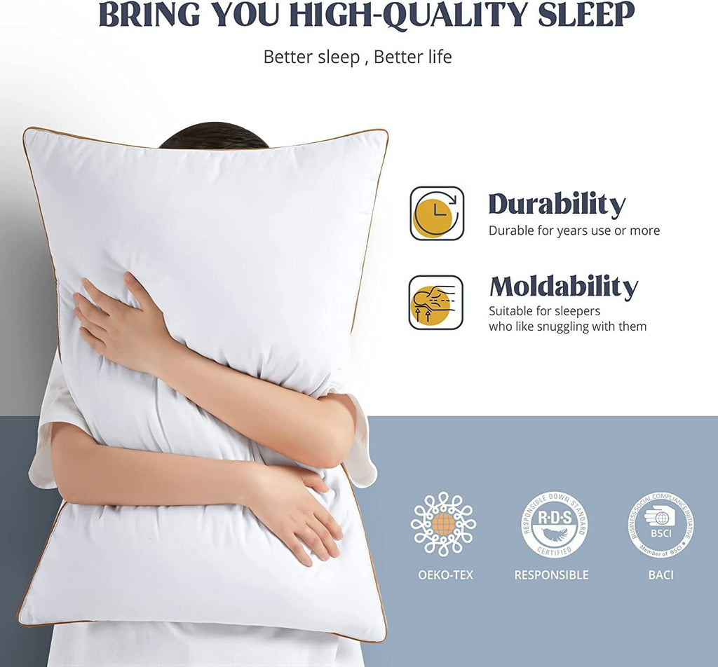 Decorative Plump Down Feather Pillows for Bed 20 x 30 Inches Queen Size Set of 2, Medium Firm Luxury Cooling Hotel Collection Feather ... - Orthopedic Shredded Foam Bed Pillow Set Detail