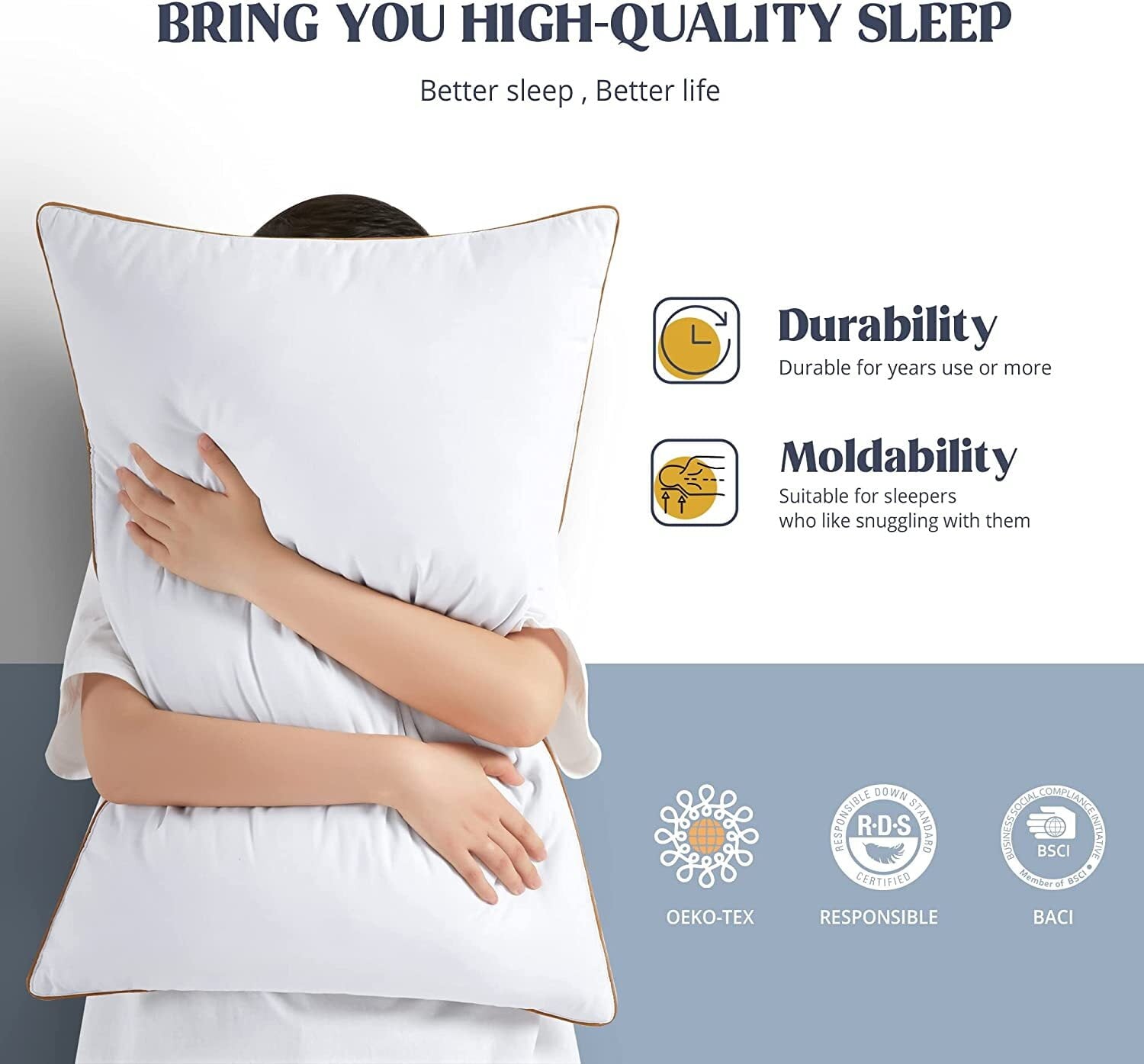Decorative Plump Down Feather Pillows for Bed 20 x 30 Inches Queen Size Set of 2, Medium Firm Luxury Cooling Hotel Collection Feather ... - Orthopedic Shredded Foam Bed Pillow Set Detail