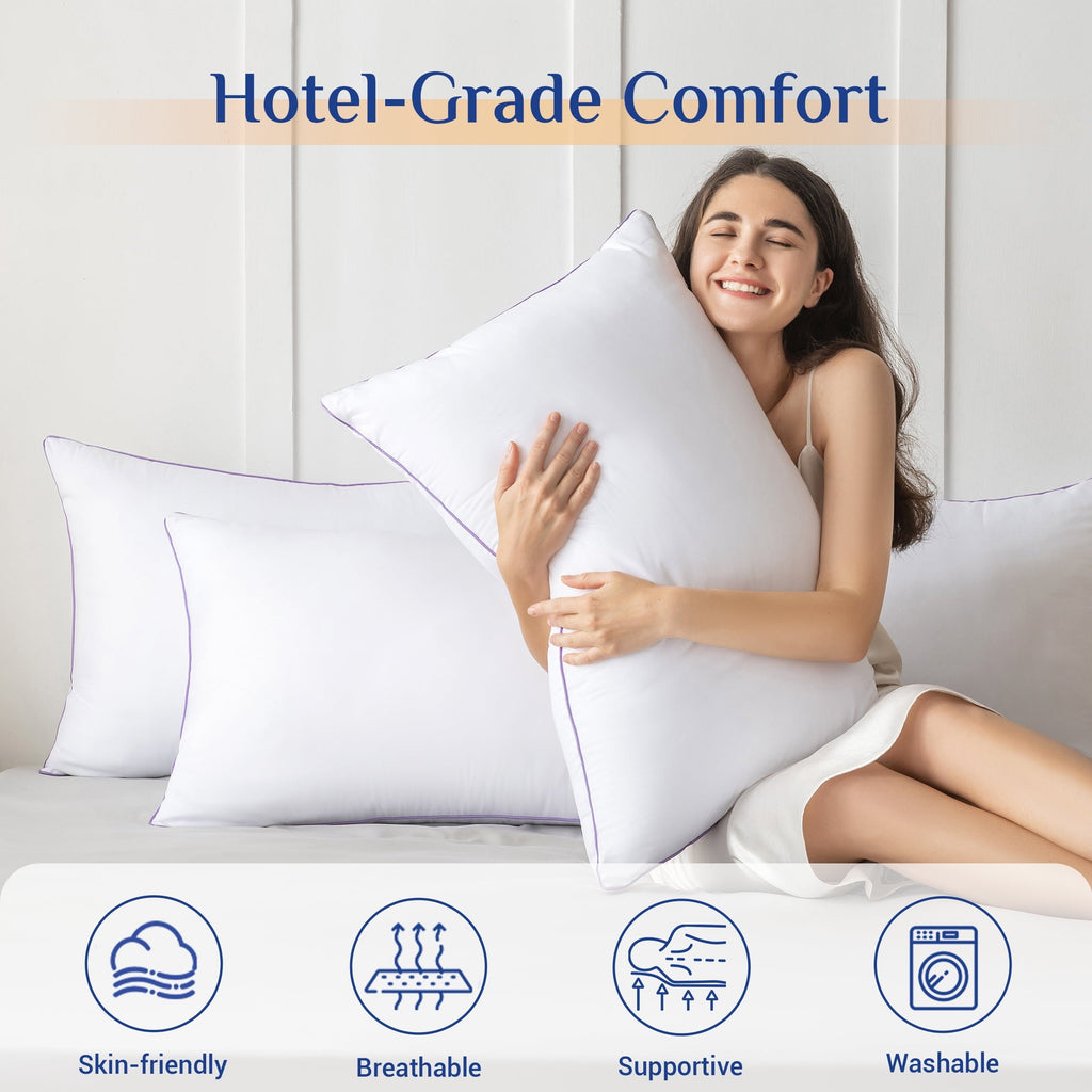 Ergonomic Memory Foam Pillows Standard Size Set of 2, Hotel Down Alternative Sleeping Bed Pillows for Side Back Stomach Sleepers - Orthopedic Shredded Foam Bed Pillow Set Detail