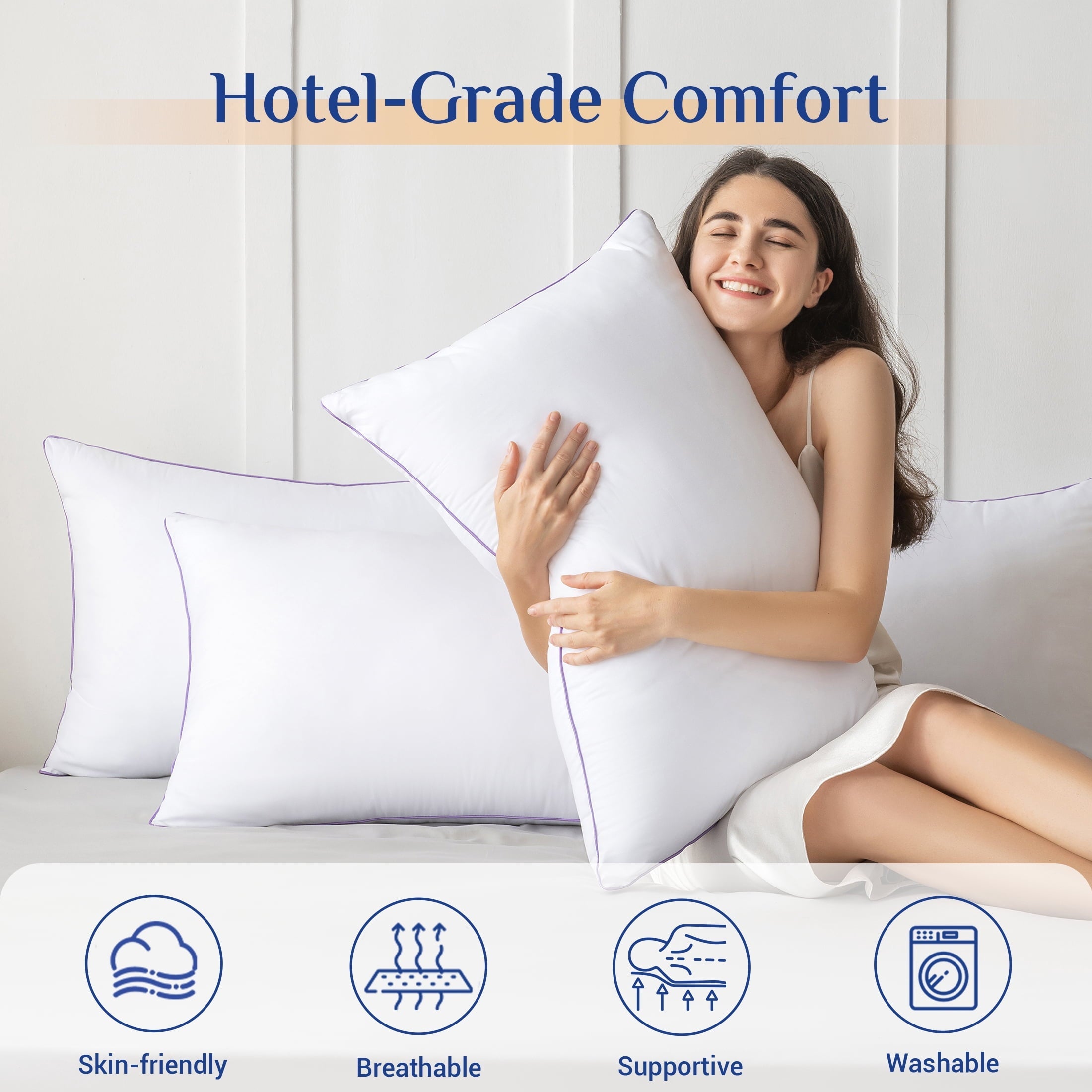 Ergonomic Memory Foam Pillows Standard Size Set of 2, Hotel Down Alternative Sleeping Bed Pillows for Side Back Stomach Sleepers - Orthopedic Shredded Foam Bed Pillow Set Detail