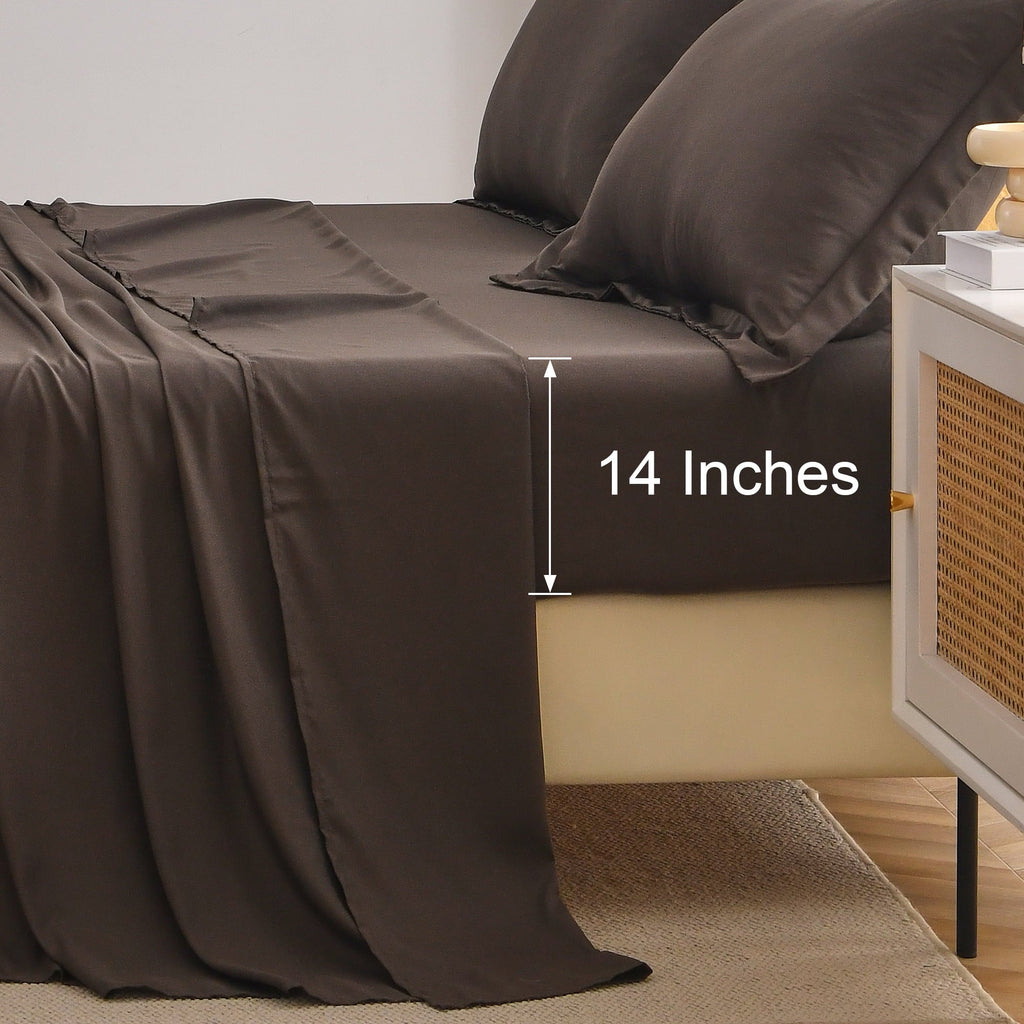 Ultra-Soft Bed Sheets Set 4 Piece Queen/Full Sheet Set Brown Gray Cotton Blend Fitted Sheet, Flat Sheet & 2 Pillowcases Bedding Set - Luxury Bed Sheet Set with Deep Pockets Detail