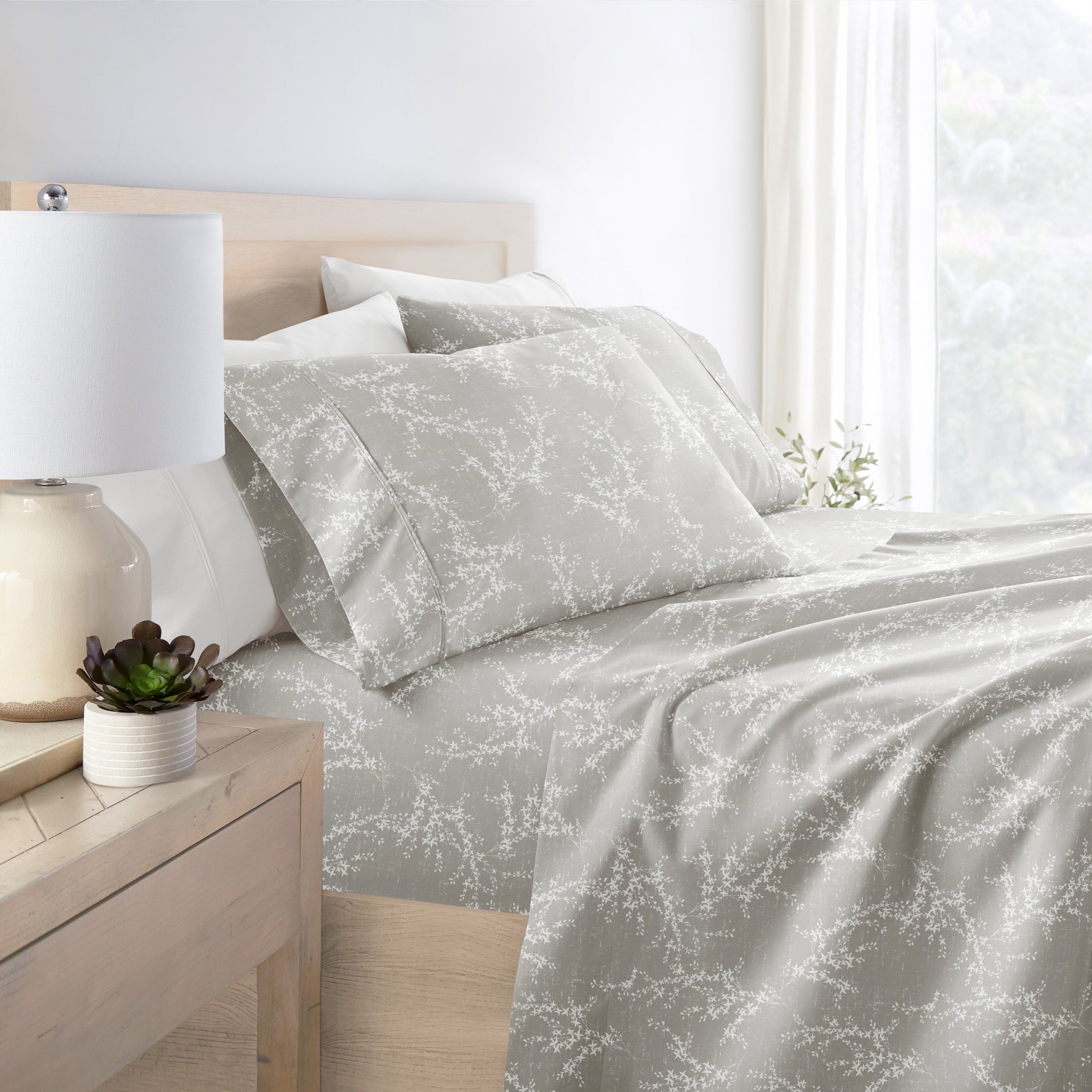Cooling Sateen 3 Piece Pattern Microfiber Bed Sheets Set, Distressed Willow Light Gray, Twin - Luxury Bed Sheet Set with Deep Pockets Detail