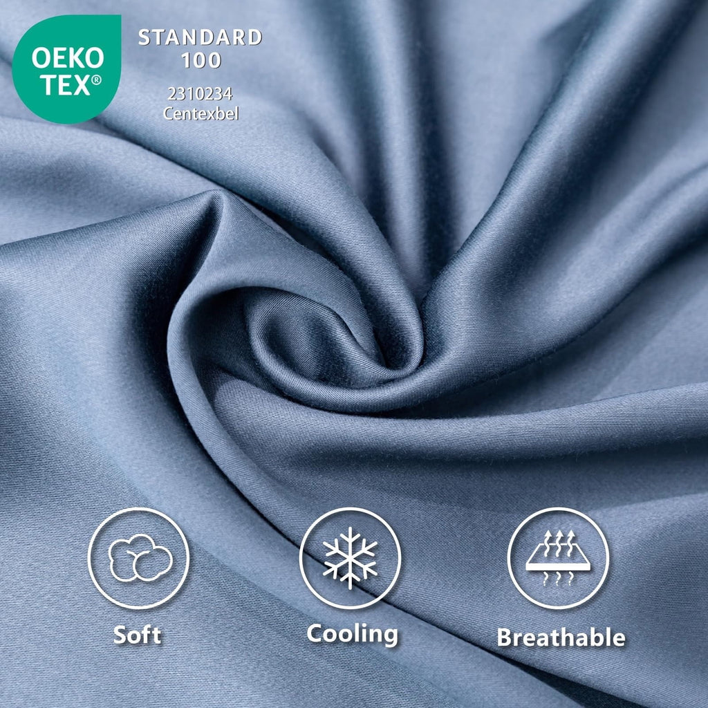 Ultra-Soft Luxury Bamboo Bed Sheets Set Full 4 Pcs for Adult,Soft&Cool,16" Deep Pocket,Blue Gray - Premium Ultra-Soft Pillowcase Pair for Sleeping Detail