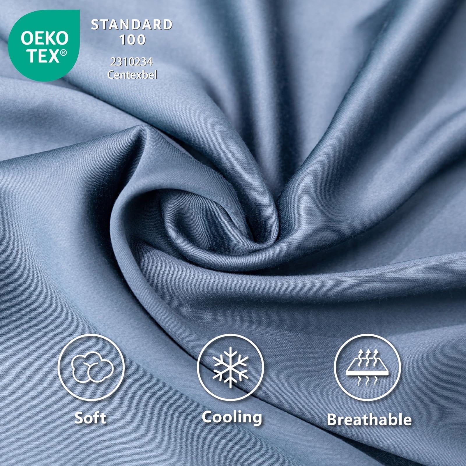 Ultra-Soft Luxury Bamboo Bed Sheets Set Full 4 Pcs for Adult,Soft&Cool,16" Deep Pocket,Blue Gray - Premium Ultra-Soft Pillowcase Pair for Sleeping Detail