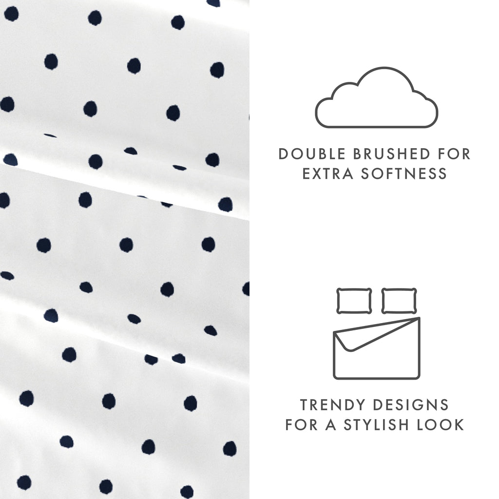 Cooling Sateen 4 Piece Pattern Microfiber Bed Sheets Set, Navy Dots, California King - Luxury Bed Sheet Set with Deep Pockets Detail