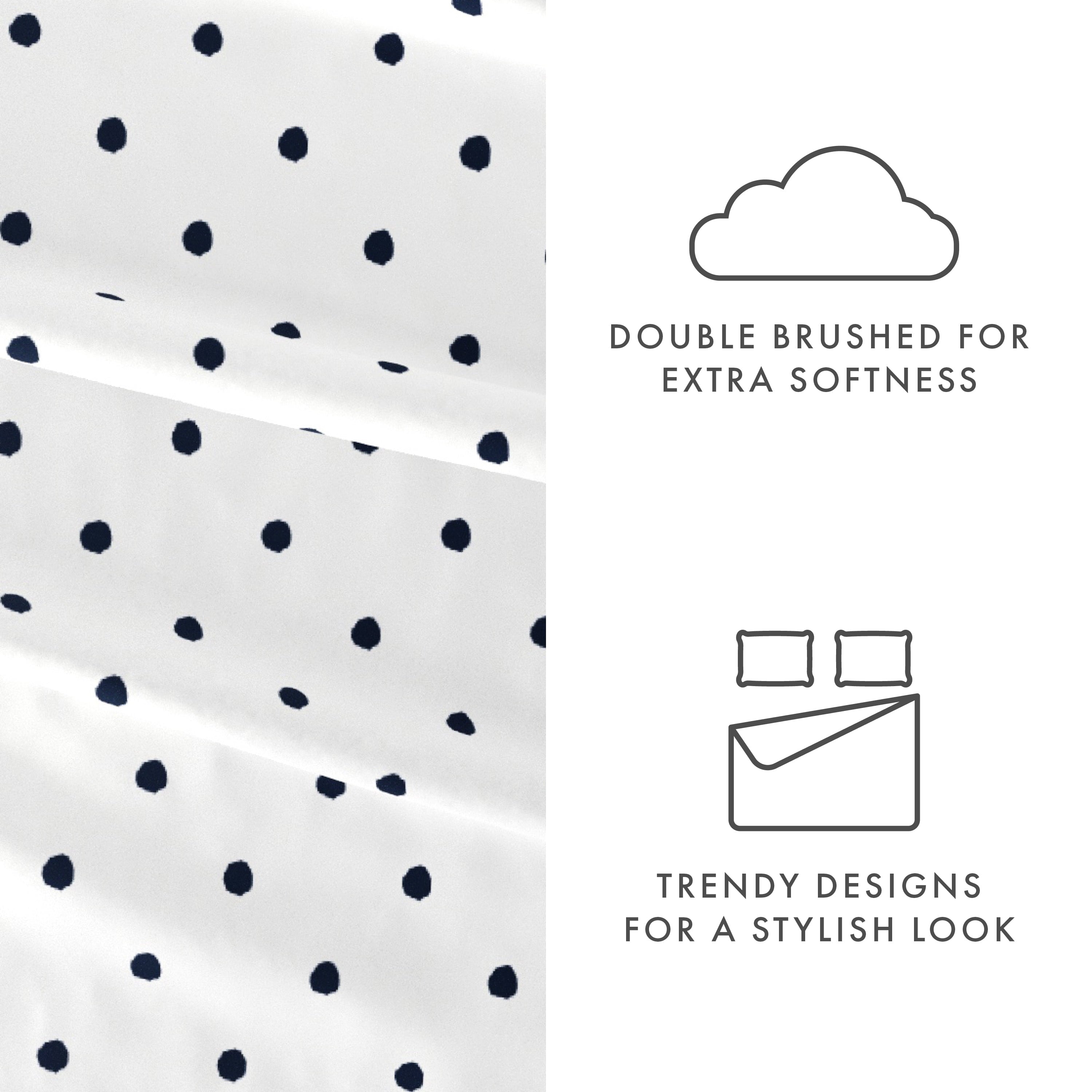 Cooling Sateen 4 Piece Pattern Microfiber Bed Sheets Set, Navy Dots, California King - Luxury Bed Sheet Set with Deep Pockets Detail