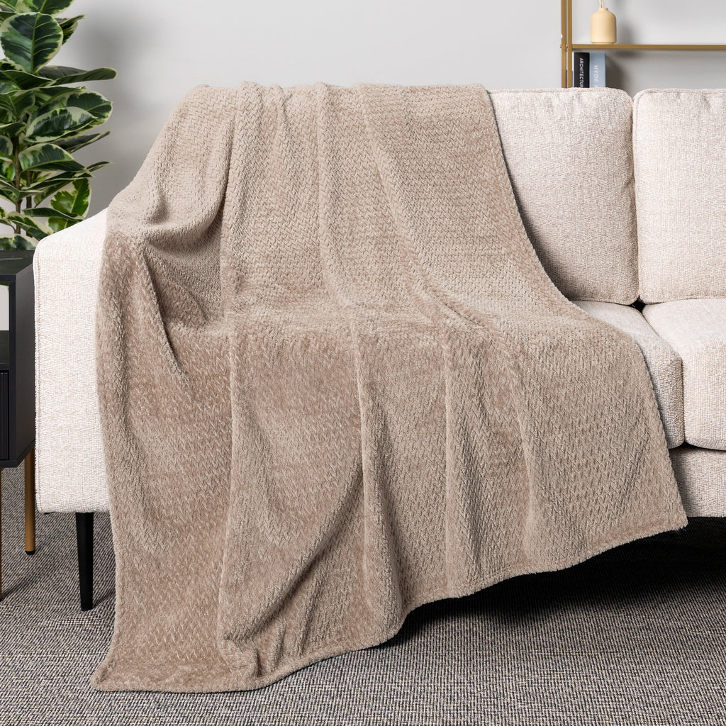 Cozy Fleece Soft Fleece Taupe Tan Throw Blanket for Couch, Lightweight Plush Warm Blankets for Bed, Fuzzy Cozy Flannel Blanket Th... - Super Soft Reversible Sherpa Flannel Blanket Detail
