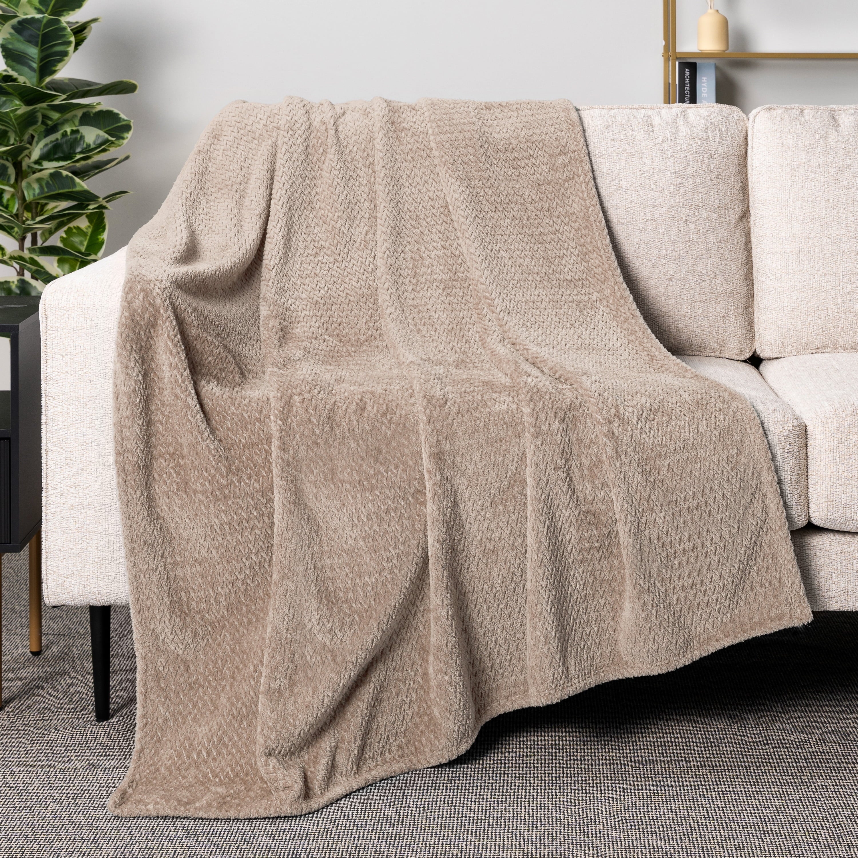 Cozy Fleece Soft Fleece Taupe Tan Throw Blanket for Couch, Lightweight Plush Warm Blankets for Bed, Fuzzy Cozy Flannel Blanket Th... - Super Soft Reversible Sherpa Flannel Blanket Detail