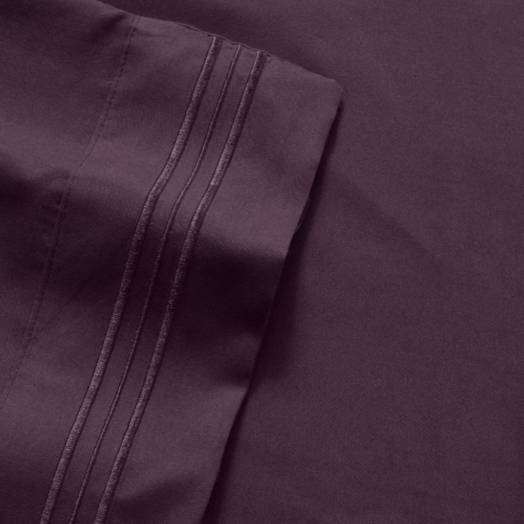 Breathable Luxury 1800 Series Bed Sheets - Extra Soft Microfiber Deep Pocket Sheet Set - Purple, Full - Breathable Egyptian Cotton Flat & Fitted Sheets Detail