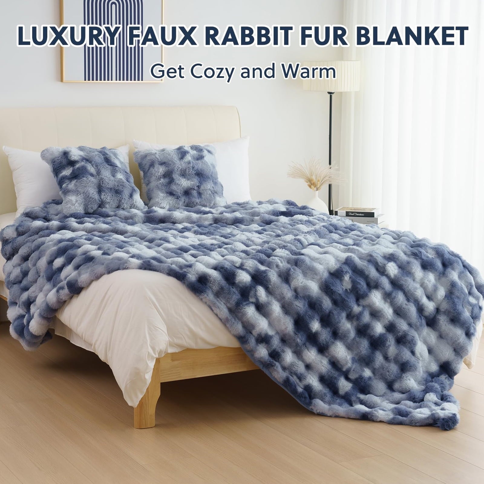 Reversible Sherpa Faux Fur Throw Blanket for Couch Luxury Fluffy Thick Bubble Blanket Warm Cozy Throw for Bedroom Living Room, 50" x 60... - Lightweight Plush Warm Blanket for All Seasons Detail