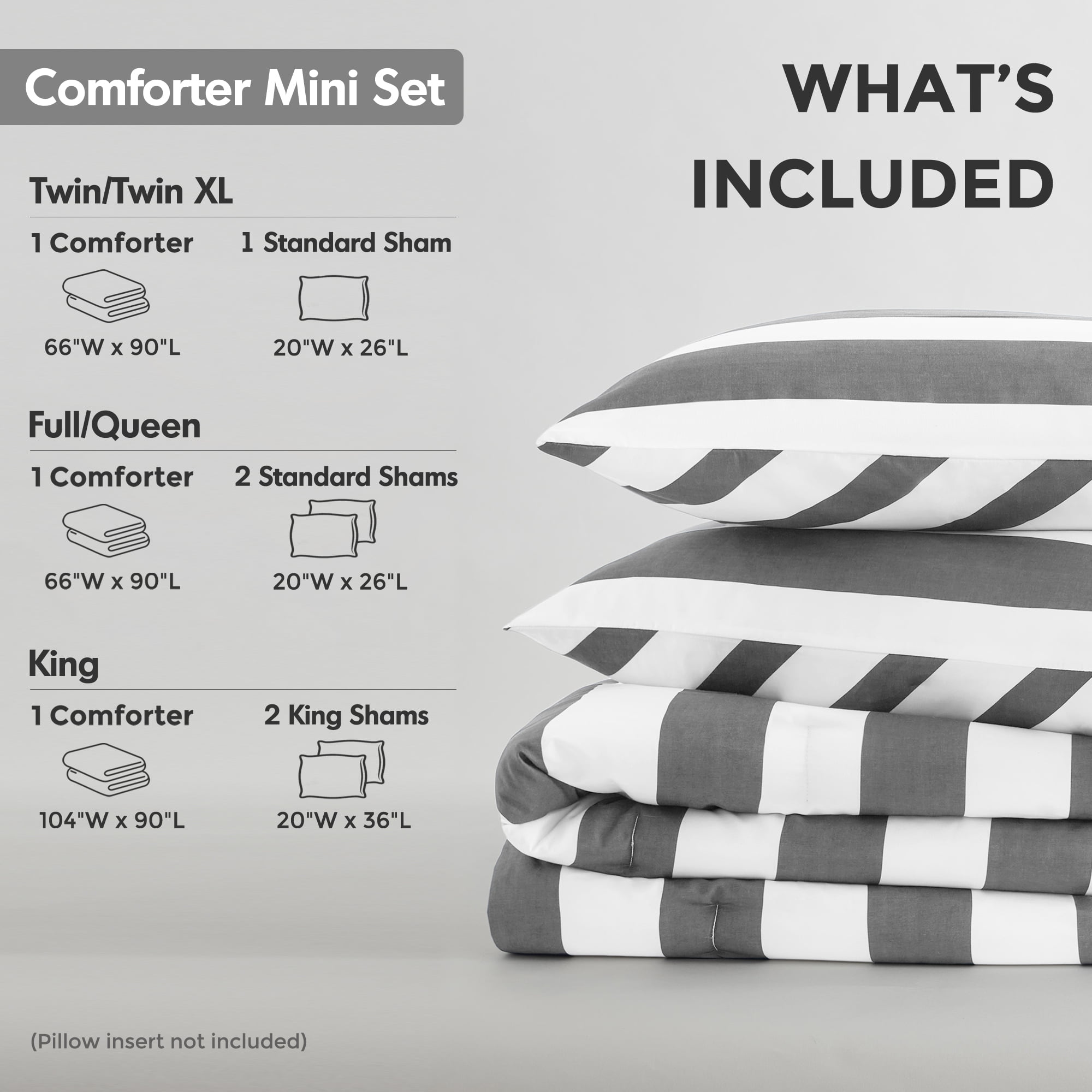 Heavyweight Warmth Full/Queen Size Comforter Sets, 3-Piece Bedding Set Full/Queen, Reversible Striped Comforter Bed Set, Charcoal - Luxurious Quilted Duvet Cover Set Detail