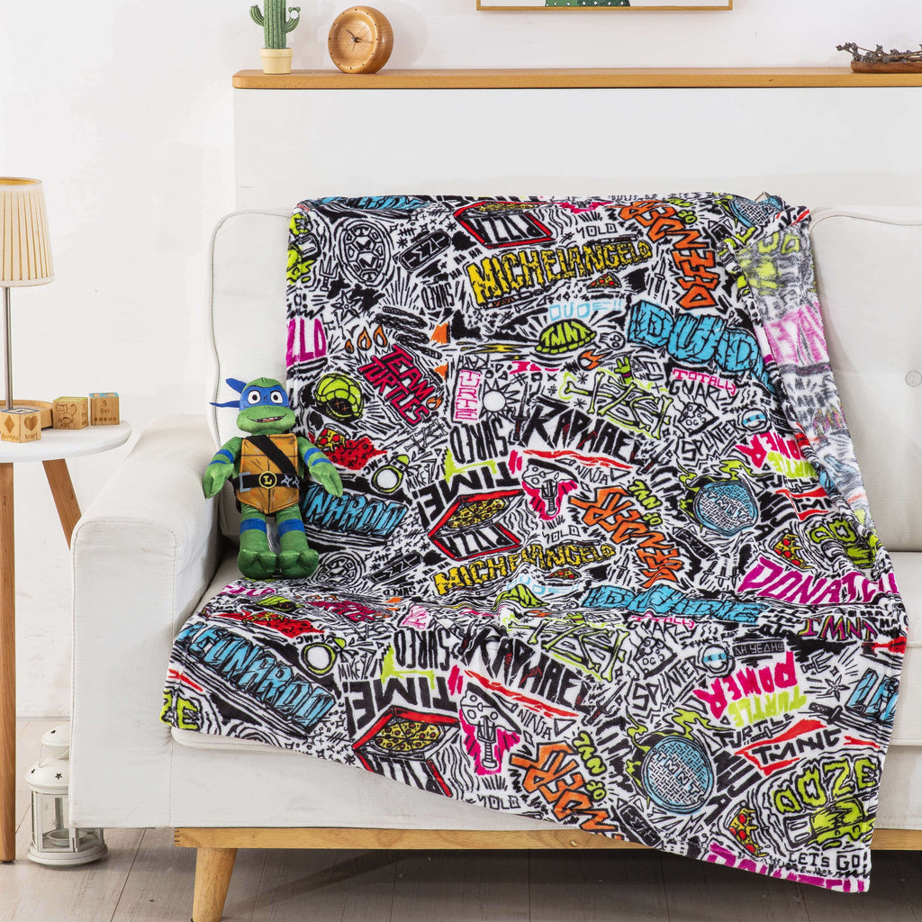 Cozy Fleece Teenage Mutant Tutles Sketched Out Kids Silk Touch Throw Blanket with Plush Hugger – Ultra Soft Plush Character Pillo... - Cozy Fleece Throw Blanket for Couch & Bed Detail