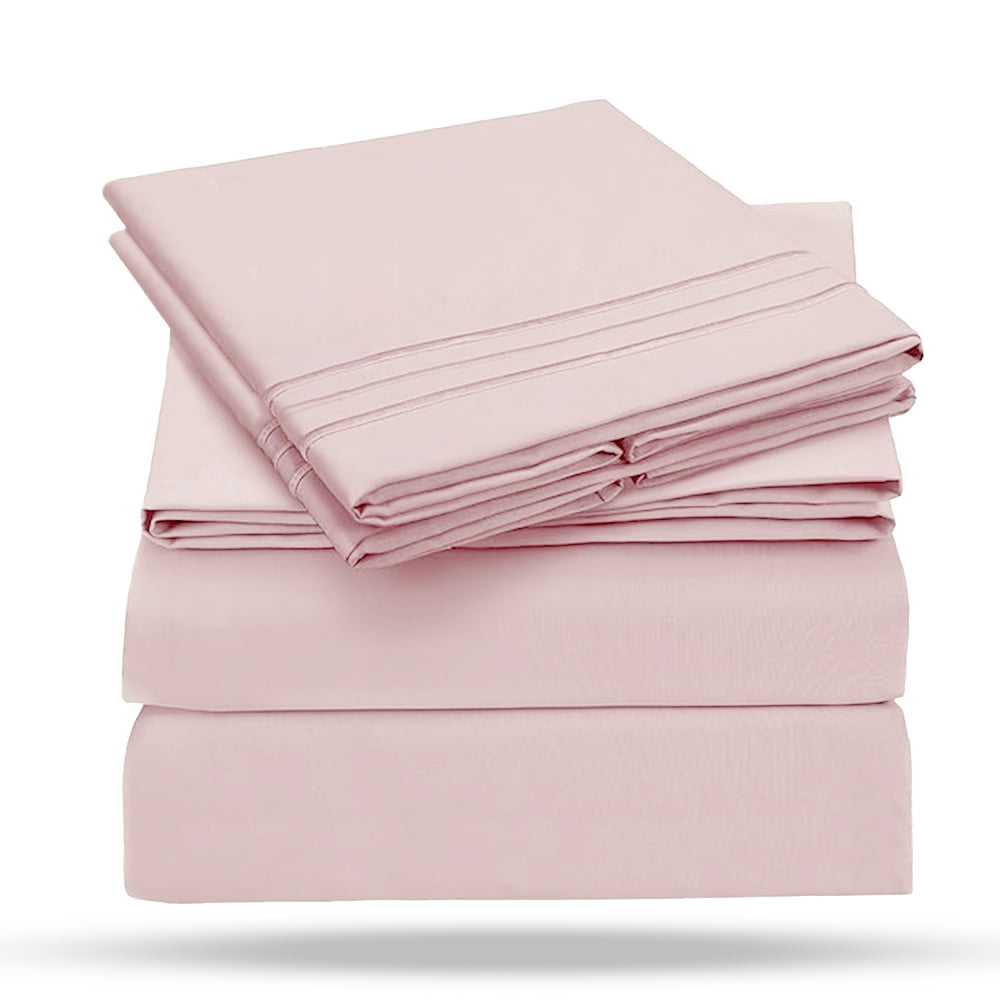 Premium Egyptian Cotton 4-Piece Full Pink Sheet Set - Cooling, Wrinkle-Free - Premium Ultra-Soft Pillowcase Pair for Sleeping Detail