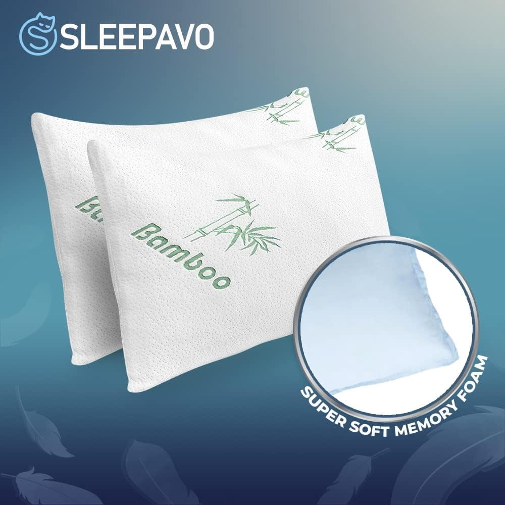 Hotel Collection Memory Foam Pillows Queen Size Set of 2 - Cooling Bed Pillows for Sleeping - Back, Stomach, Side Sleeper Firm, Comfy ... - Orthopedic Shredded Foam Bed Pillow Set Detail