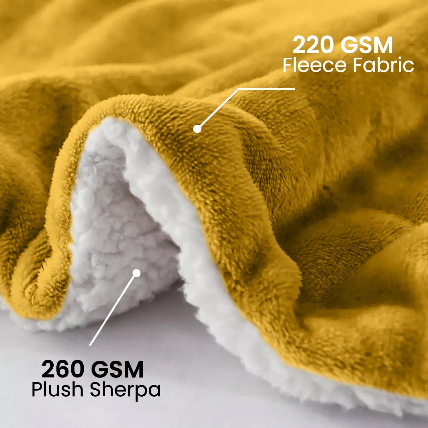 Reversible Sherpa Moonlight20015 Sherpa Blanket Fluffy Plush Couch & Travel Blanket Reversible Throw Size Ochre Color - Super Soft Reversible Sherpa Flannel Blanket Detail