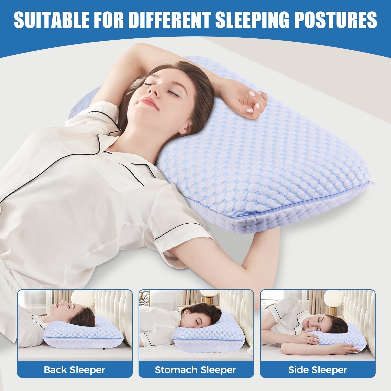 Decorative Plump Memory Foam Pillow for Bed, Firm Cooling Pillow with Washable Cover, Supportive Bed Pillow for Side,Stomach and Back ... - Hotel Quality Plush Sleeping Pillows Detail