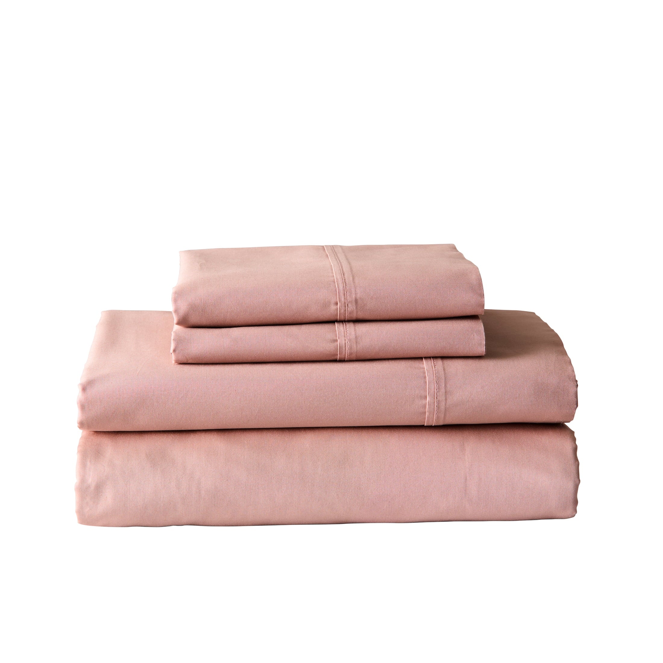 Breathable Luxury 300 Thread Count Cotton Percale 3-Piece Antique Blush Bed Sheet Set, Twin - Breathable Egyptian Cotton Flat & Fitted Sheets Detail