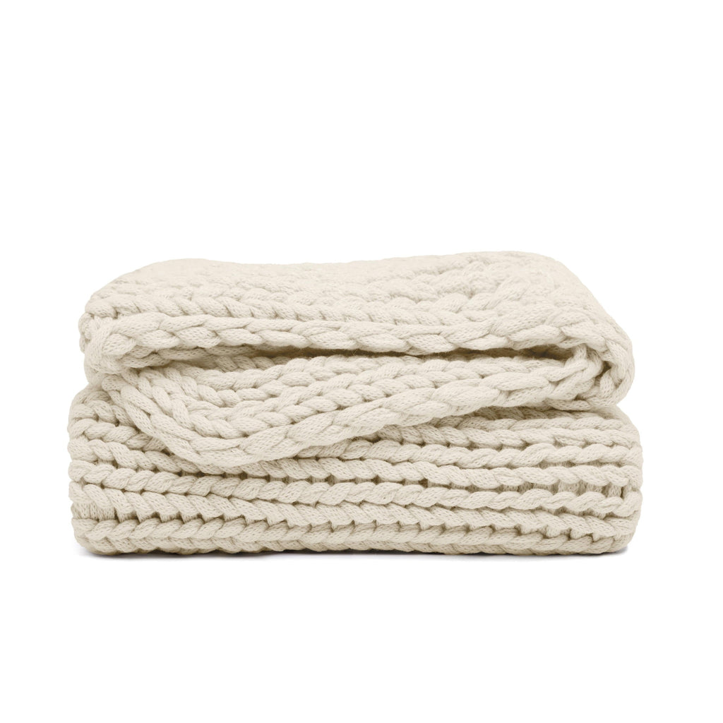 Lightweight Warm Soft & Cozy Chunky Hand-Knit Throw Blanket, Ivory - Cozy Fleece Throw Blanket for Couch & Bed Detail