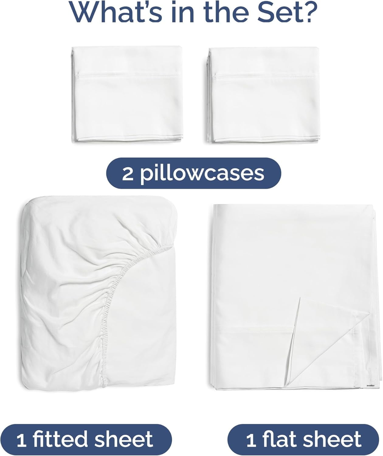 Cooling Sateen 4-Piece Luxury Bamboo Cooling Sheet Set - Queen Size 100% Bamboo Derived Rayon Premium Bed Sheets, White - Luxury Bed Sheet Set with Deep Pockets Detail