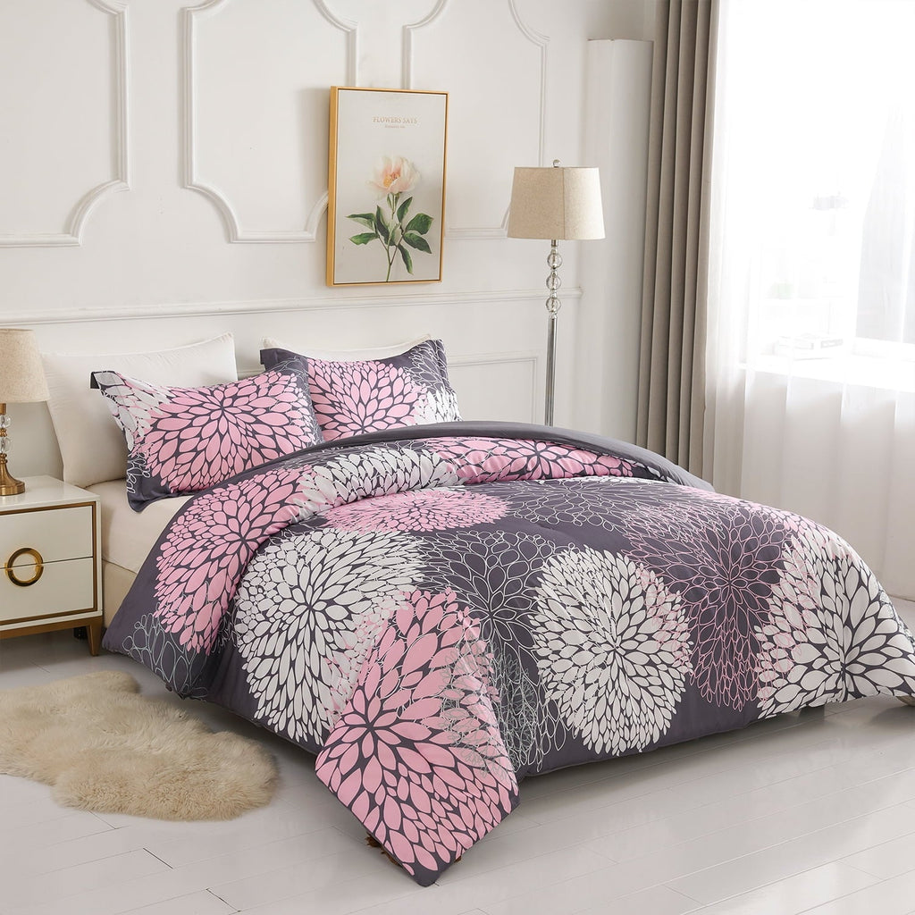 Fluffy Down Alternative 2 Pieces Pink Floral Comforter Set Twin Size, Botanical Bedding Sets with Cute Flowers Printing for Teen Girls - All-Season Down Alternative Comforter Insert Detail