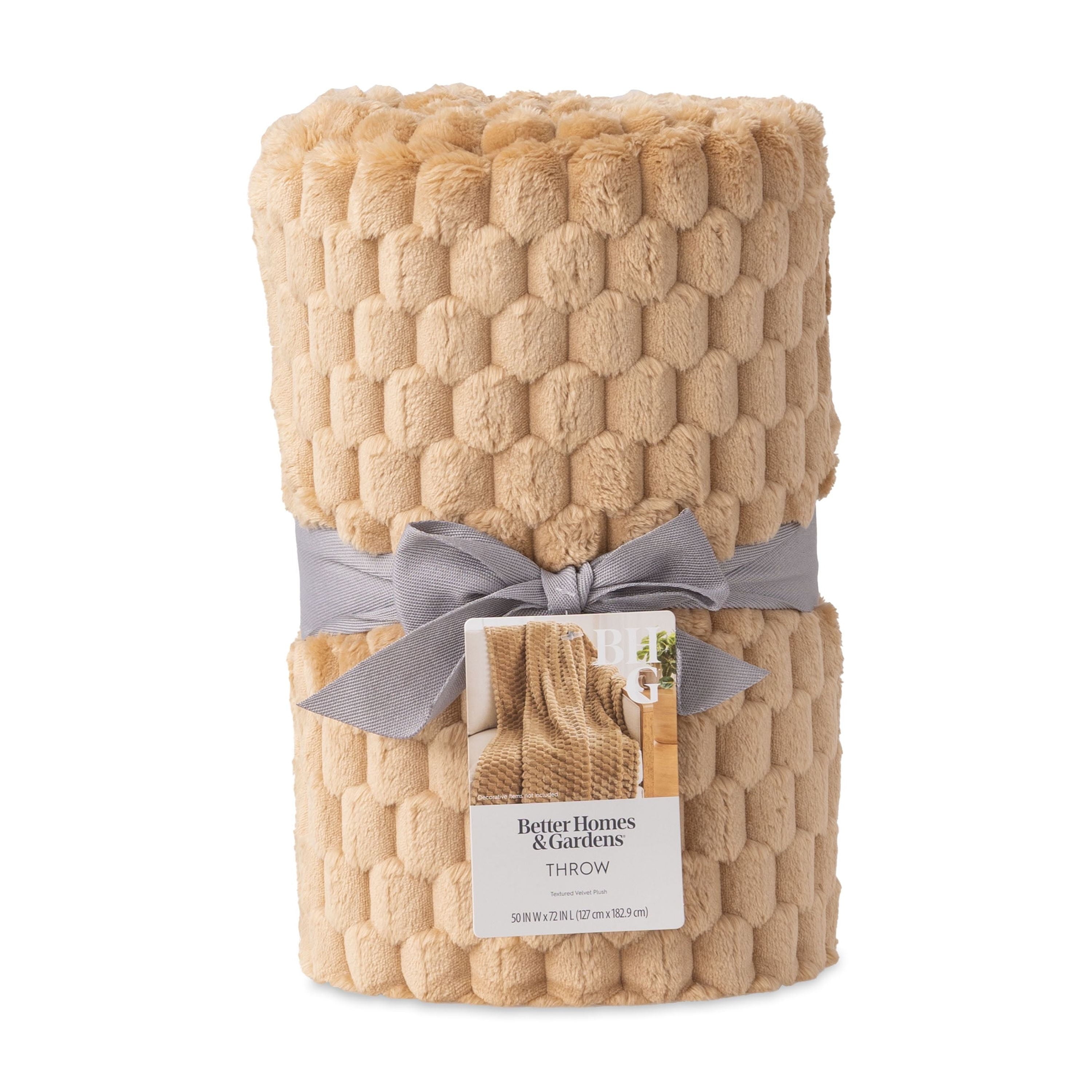 Super Soft Flannel Textured Velvet Plush Oversized Throw Blanket in Dark Caramel - Luxury Knitted Decorative Throw Blanket with Fringes Detail
