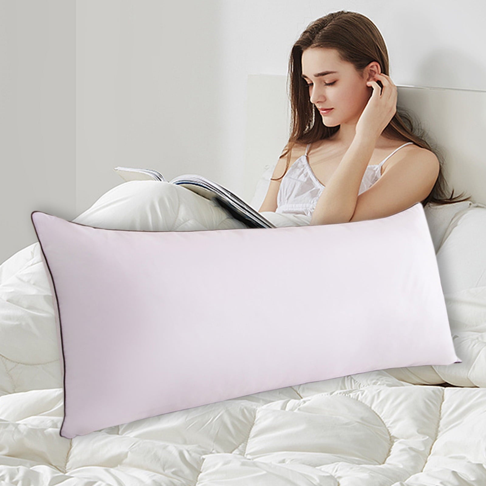 Decorative Plump Long Pillows For Bed King Clearance! 100*48cm White Gentle Support Soybean Pillow, Comfortable Breathable Bed Pillows... - Decorative Throw Pillow Cushion for Sofa & Bed Detail