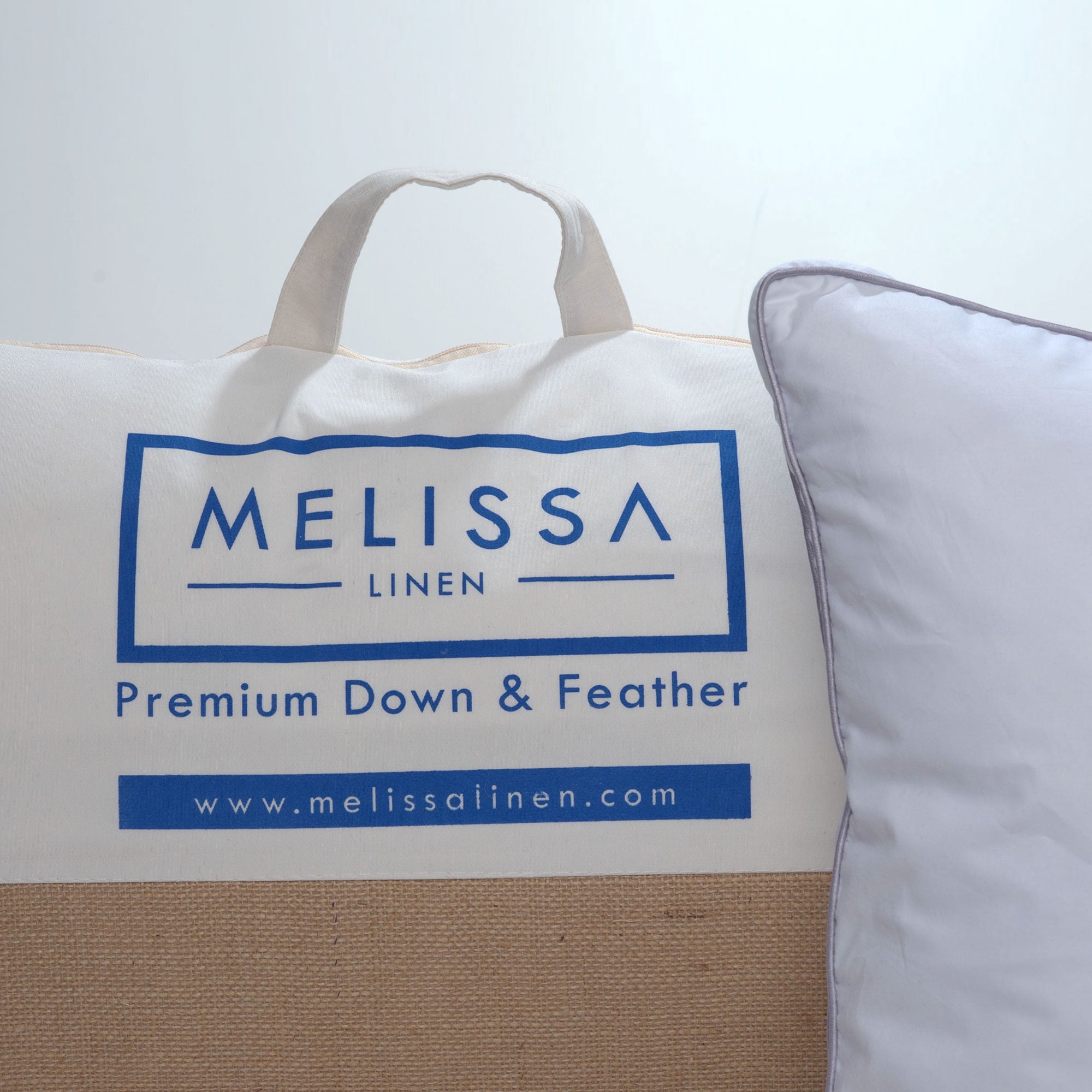 Decorative Plump Linen Premium Goose Down Feather Pillow for Bed, Soft & Supportive, Standard Size, White - Ergonomic Memory Foam Pillow for Neck Pain Support Detail