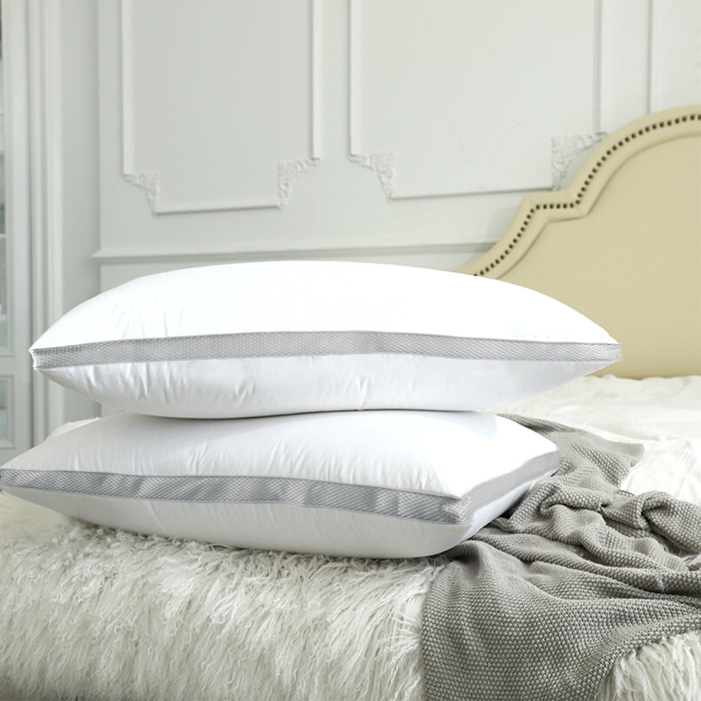 Fluffy Shredded Down Alternative Bed Pillow with Cotton Cover and Gusset, 2 Pack, Queen, 20"x26" - Ergonomic Memory Foam Pillow for Neck Pain Support Detail