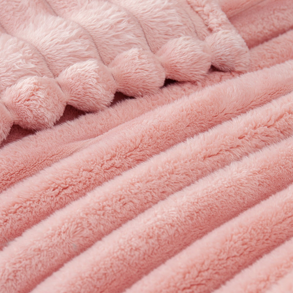Lightweight Warm Fleece Throw Blanket for Couch, Super Soft 3D Striped Jacquard Blanket, Lightweight Fuzzy Cozy Blankets, Pink, 50"x60" - Luxury Knitted Decorative Throw Blanket with Fringes Detail