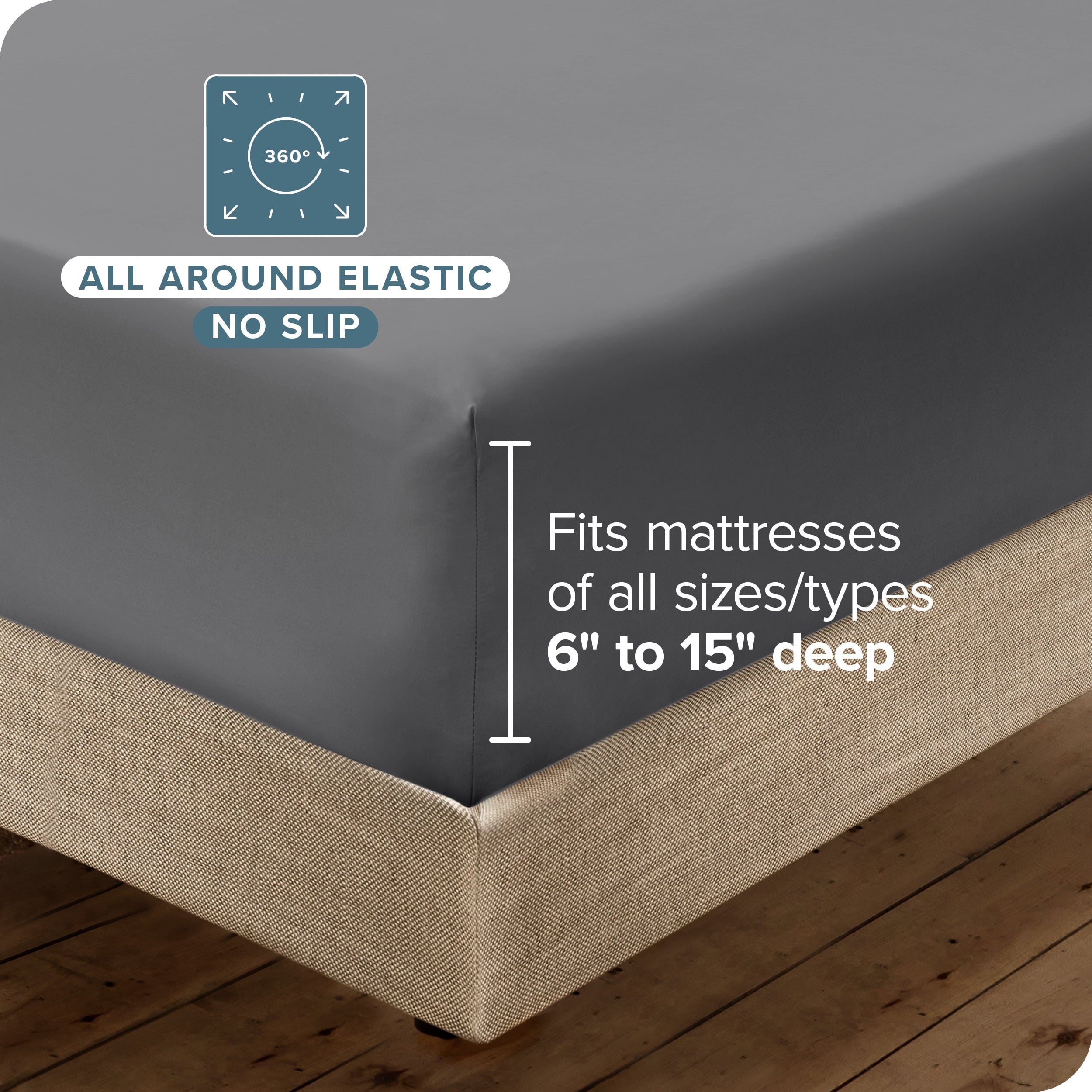 Wrinkle-Resistant Luxury Bed Sheet Set- 6 Piece - Queen, Gray - Luxury Bed Sheet Set with Deep Pockets Detail