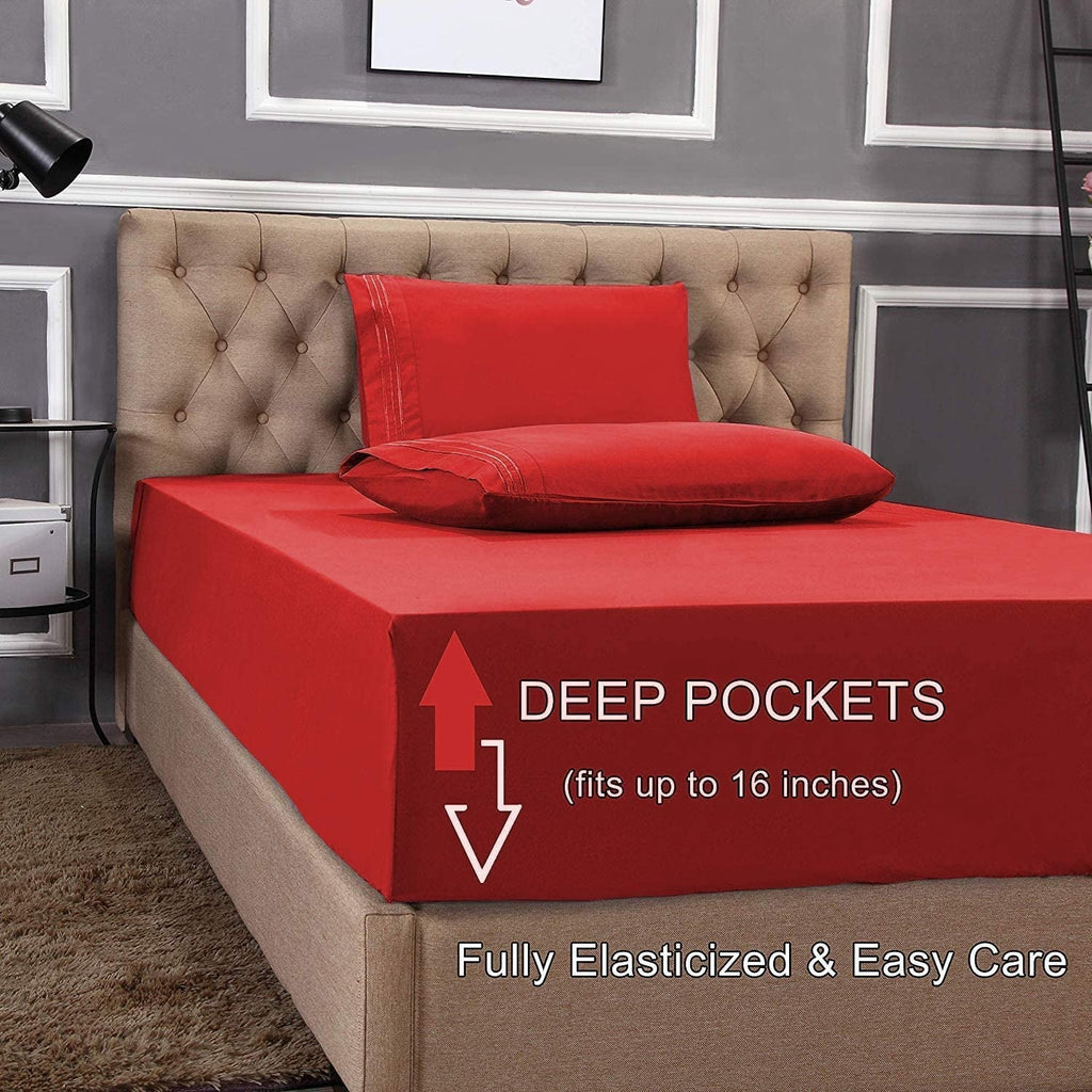 Breathable Luxury 1800 Series Microfiber Bed Sheets 6-Piece Set, Deep Pocket, Queen Black - Cooling Hotel Quality Bedding Sheets and Pillowcases Detail