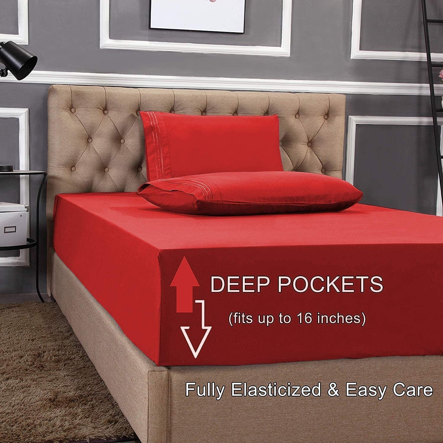 Breathable Luxury 1800 Series Microfiber Bed Sheets 6-Piece Set, Deep Pocket, Queen Black - Cooling Hotel Quality Bedding Sheets and Pillowcases Detail