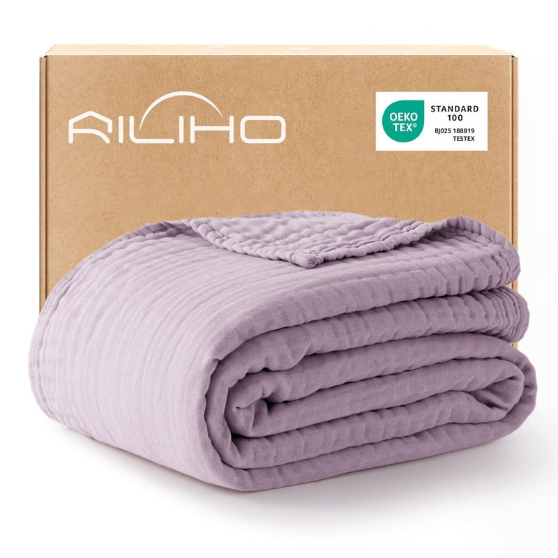Lightweight Warm 100% Cotton Muslin Blanket Large 50" x 70", 6 Layers Lightweight and Breathable Throw Blankets for Couch, Soft Coolin... - Cozy Fleece Throw Blanket for Couch & Bed - Default Title