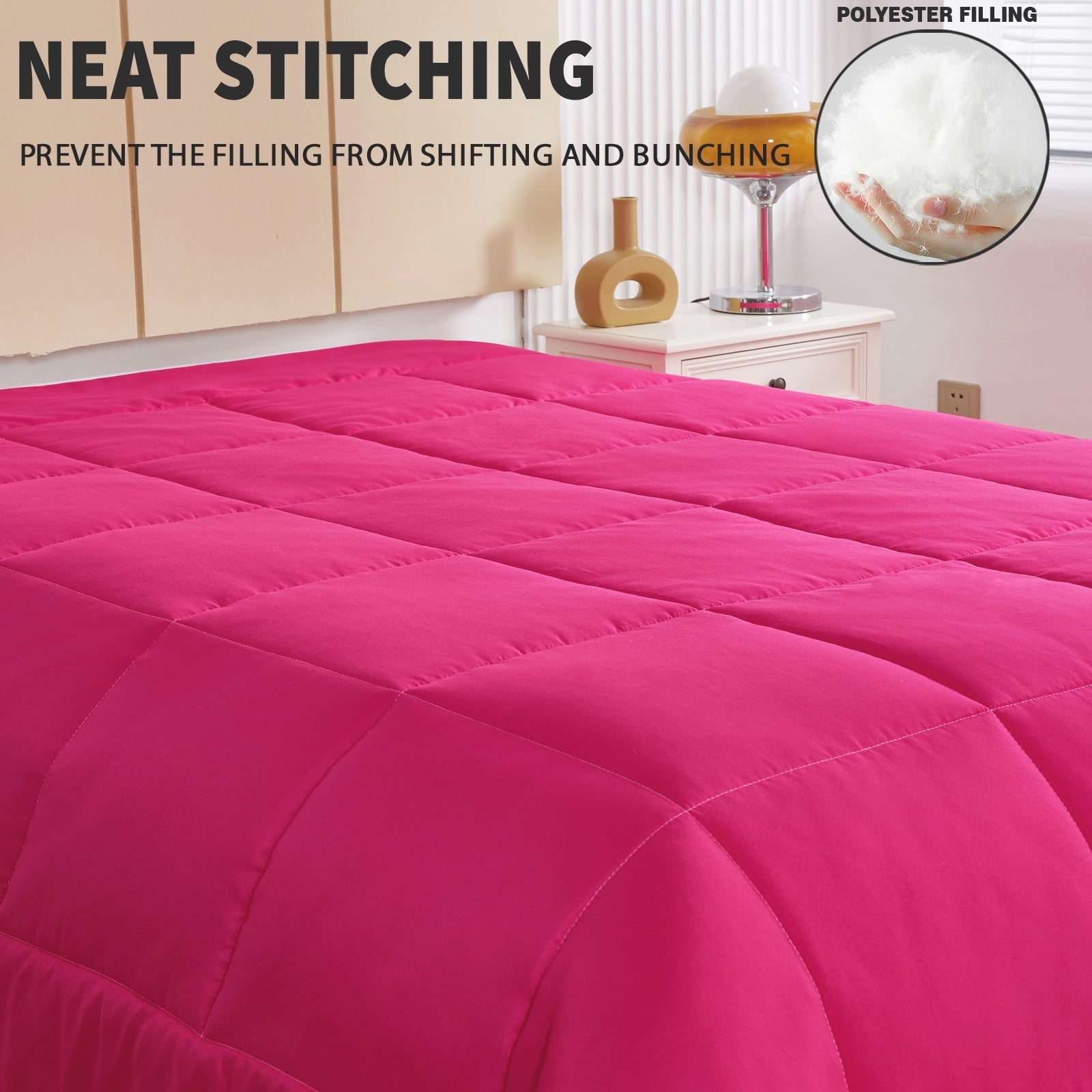 All-Season Lightweight Reversible 3-Piece Comforter Set All Seasons, Down Alternative Comforter with 2 Pillow Shams, Queen Size,... - Hypoallergenic Ultra-Fluffy Quilt for Winter Detail
