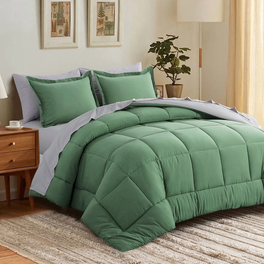 All-Season Grass Green/Grey Queen Size Comforter Set,3-Pieces Reversible Comforter Set Soft and Lightweight,All Season Down Alte... - Cloud-Like Soft Lightweight Bed Comforter Detail