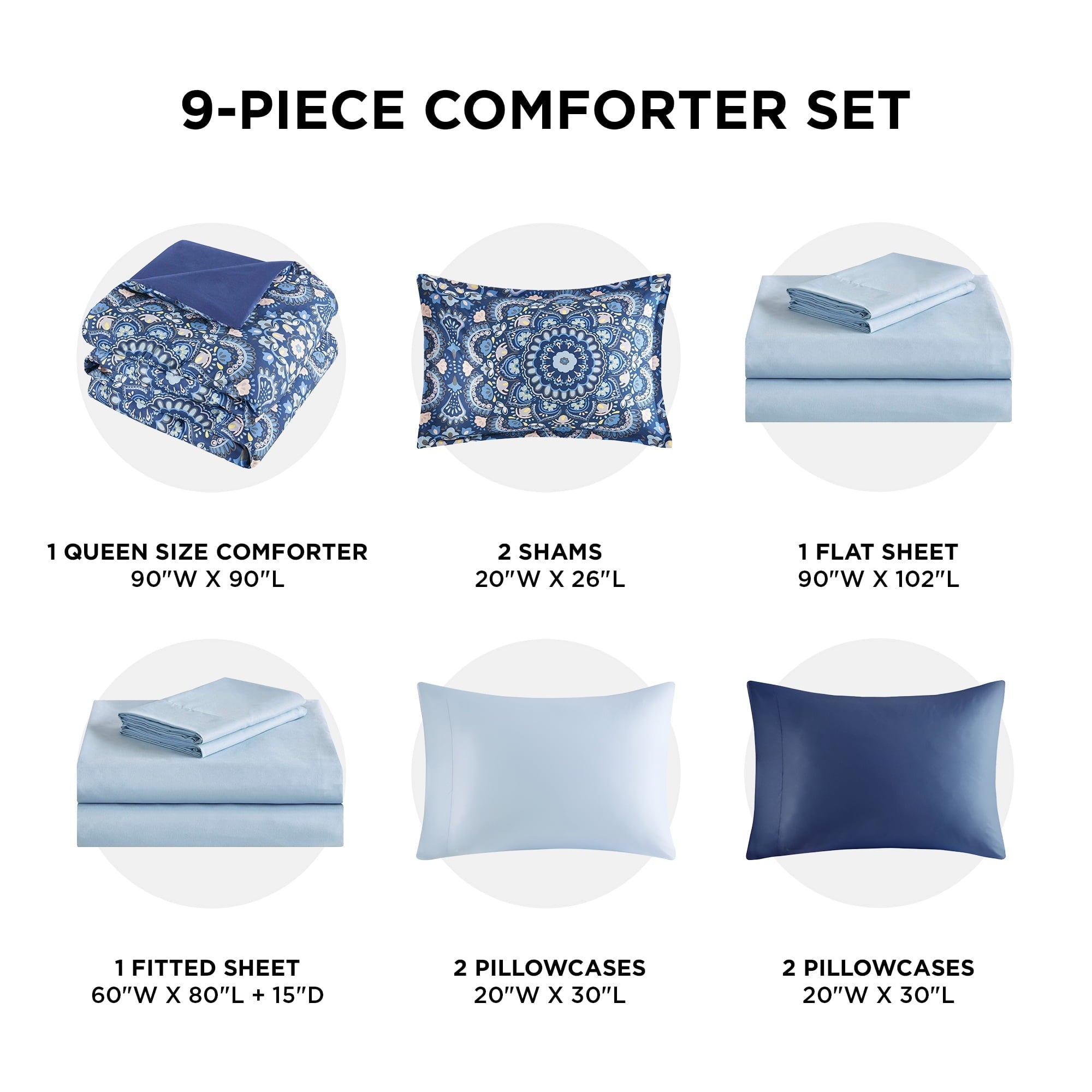 Heavyweight Warmth Queen Size Comforter Set, 9-Piece Bed in a Bag Queen, Navy Blue Bedding Comforter Set with Comforter, Flat Sheets, Fi... - Luxurious Quilted Duvet Cover Set Detail